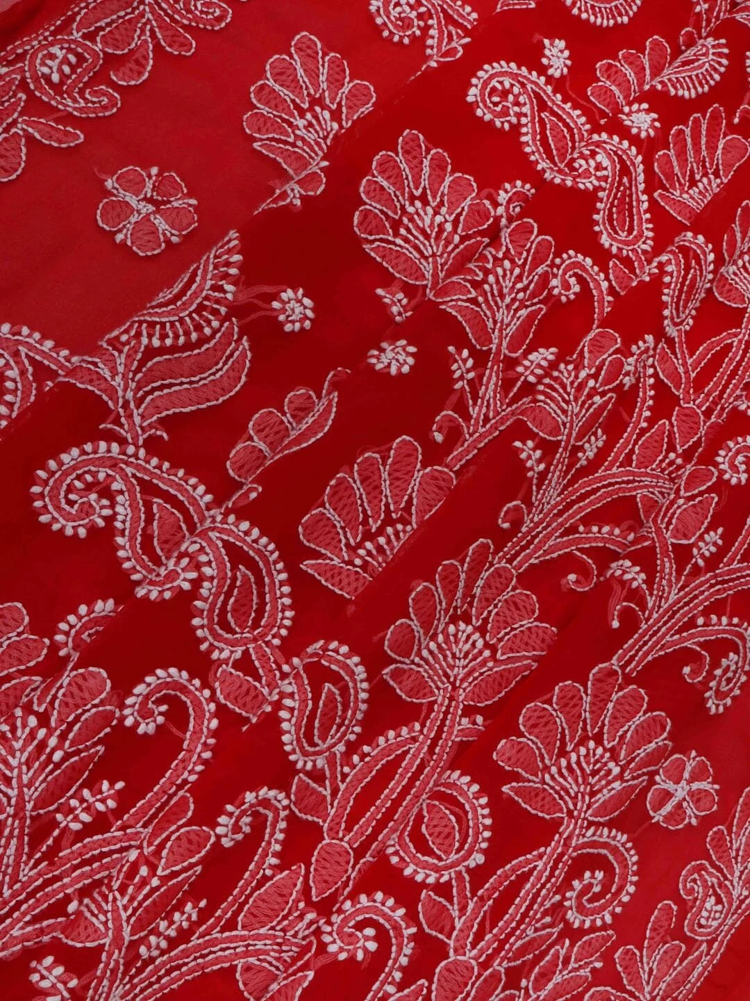 Ada Hand Embroidered Red Georgette Lucknowi Chikankari Saree With Blouse A351766