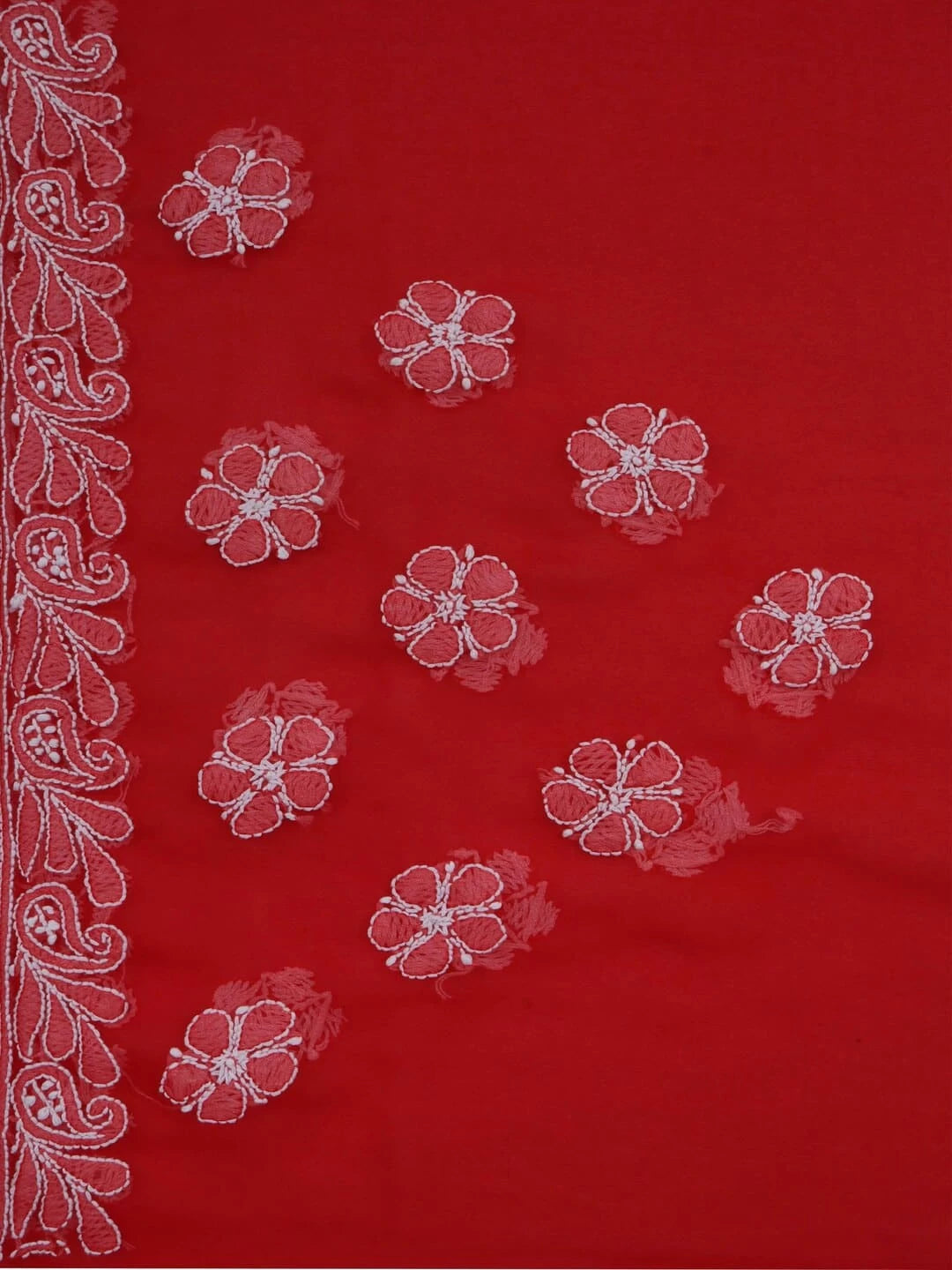 Ada Hand Embroidered Red Georgette Lucknowi Chikankari Saree With Blouse A351766