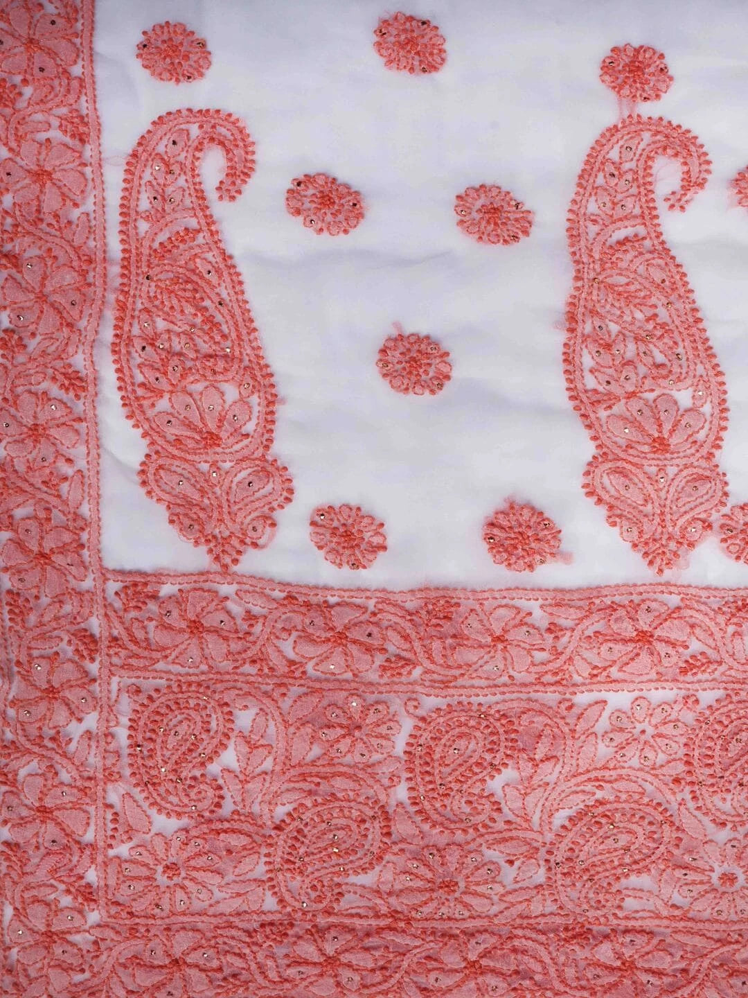 Ada Hand Embroidered White Georgette Lucknowi Chikankari Saree/Blouse With Muqaish Work 01A149653