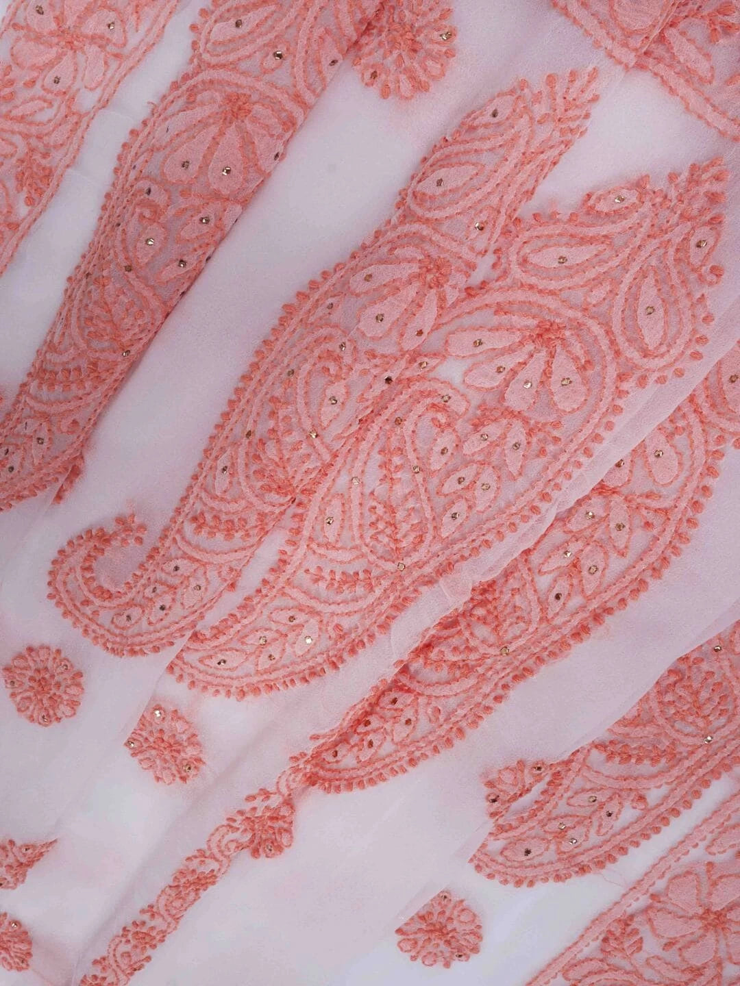 Ada Hand Embroidered White Georgette Lucknowi Chikankari Saree/Blouse With Muqaish Work 01A149653