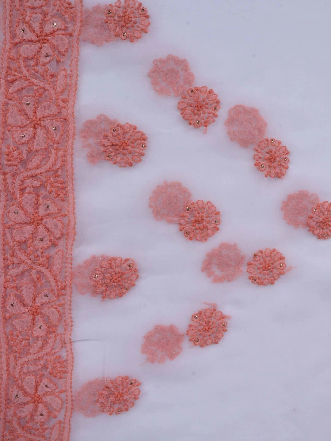 Ada Hand Embroidered White Georgette Lucknowi Chikankari Saree/Blouse With Muqaish Work 01A149653