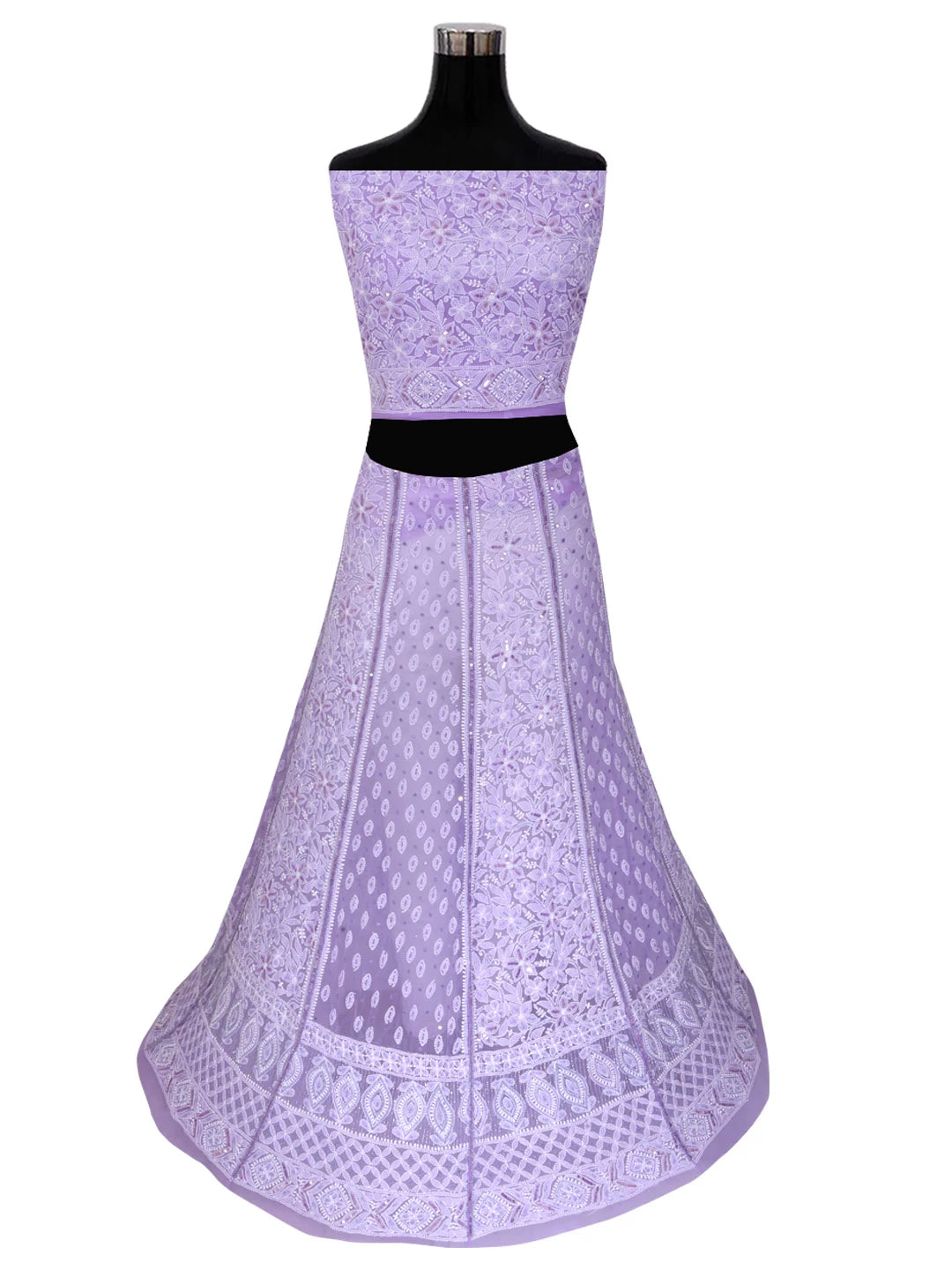 Ada Hand Embroidered Mauve Georgette Lucknowi Chikankari Semi-Stitched Lehenga Set With Pearl Work 01A363193