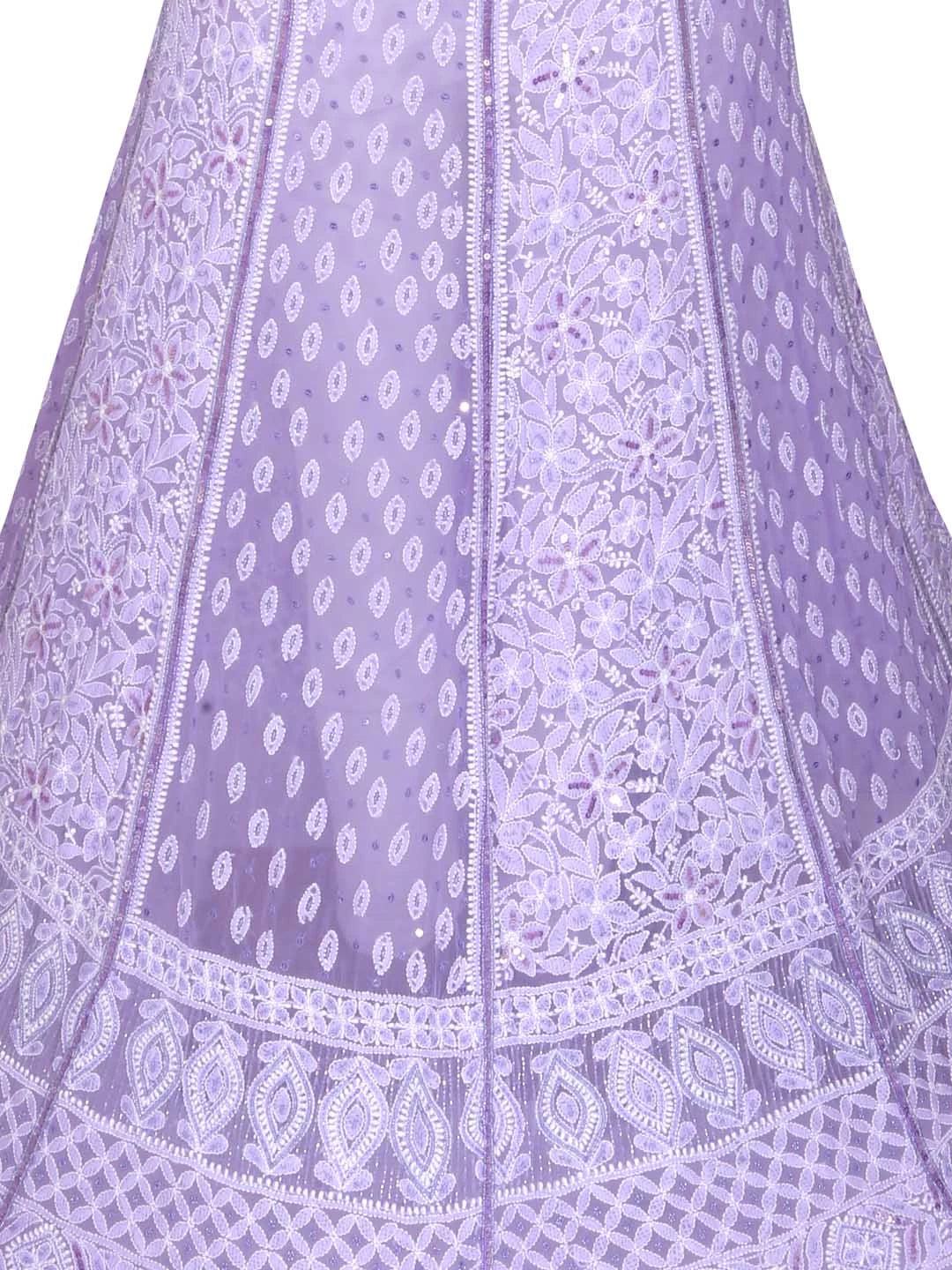 Ada Hand Embroidered Mauve Georgette Lucknowi Chikankari Semi-Stitched Lehenga Set With Pearl Work 01A363193
