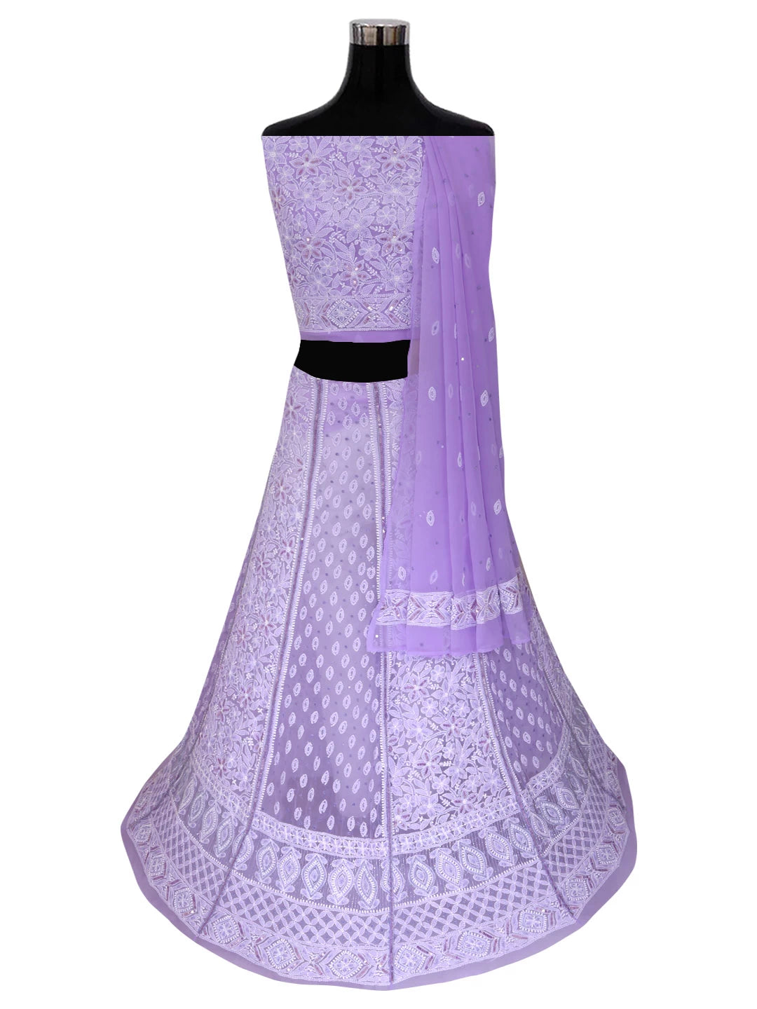 Ada Hand Embroidered Mauve Georgette Lucknowi Chikankari Semi-Stitched Lehenga Set With Pearl Work 01A363193