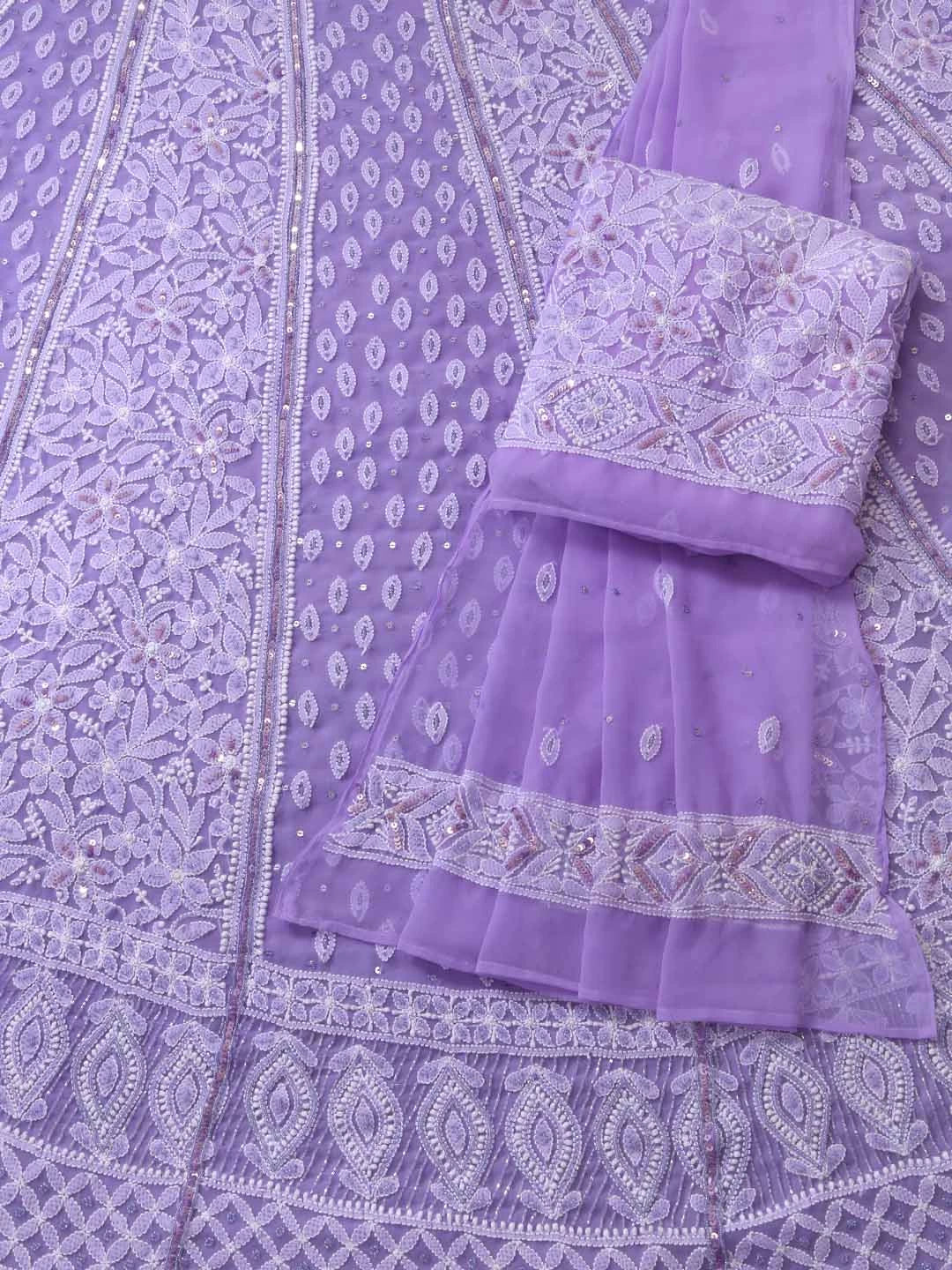 Ada Hand Embroidered Mauve Georgette Lucknowi Chikankari Semi-Stitched Lehenga Set With Pearl Work 01A363193