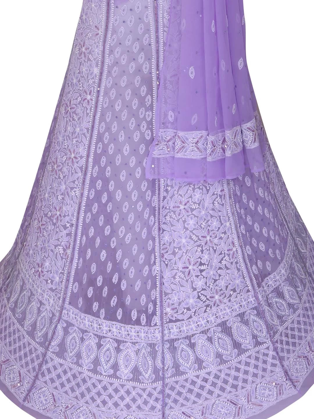 Ada Hand Embroidered Mauve Georgette Lucknowi Chikankari Semi-Stitched Lehenga Set With Pearl Work 01A363193