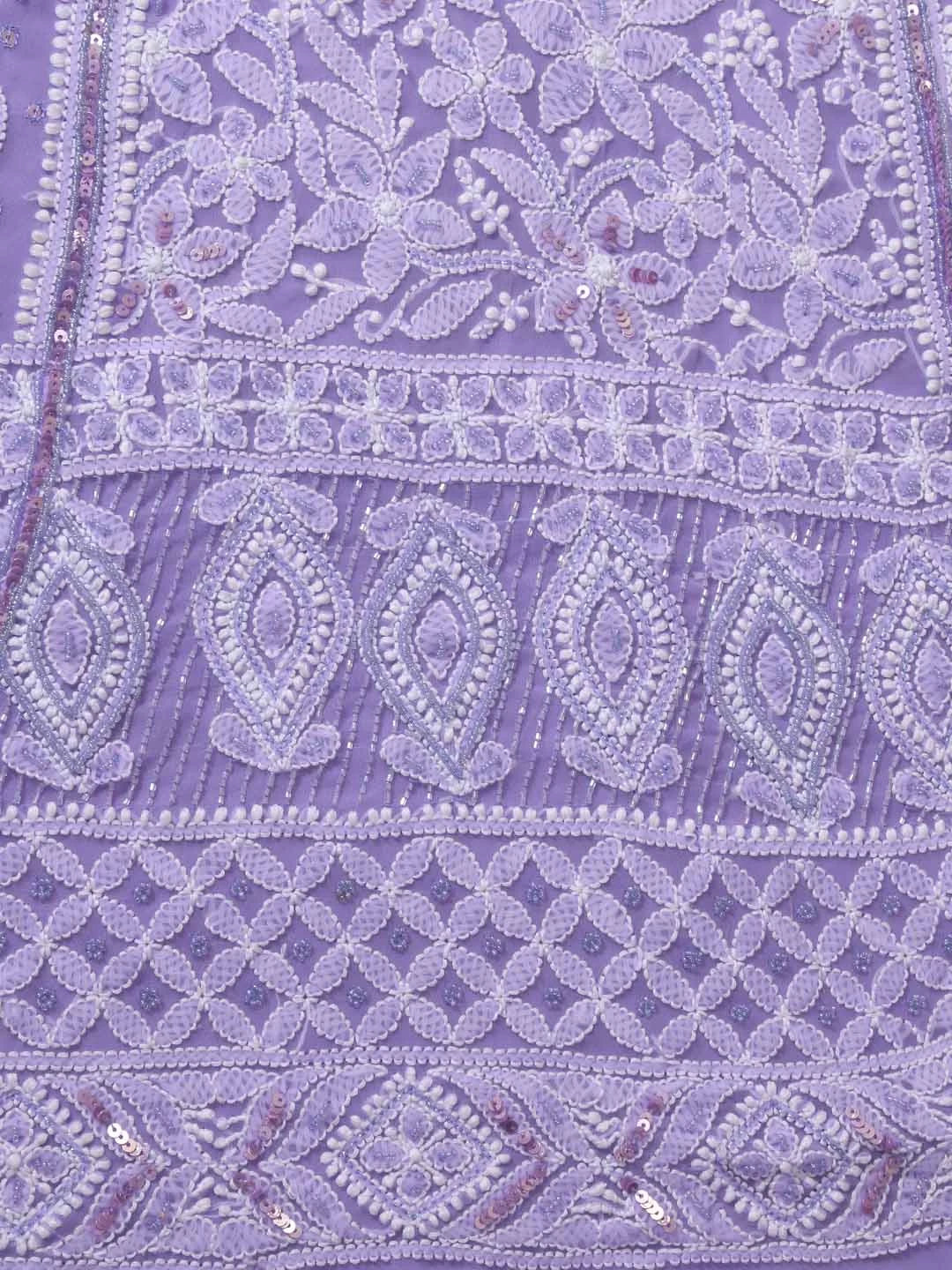 Ada Hand Embroidered Mauve Georgette Lucknowi Chikankari Semi-Stitched Lehenga Set With Pearl Work 01A363193