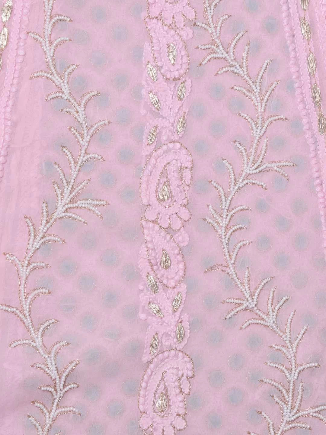 Ada Hand Embroidered Baby Pink Viscose Georgette Lucknowi Chikankari Semi Stitched Lehenga Set With Pearl Work 01A327608