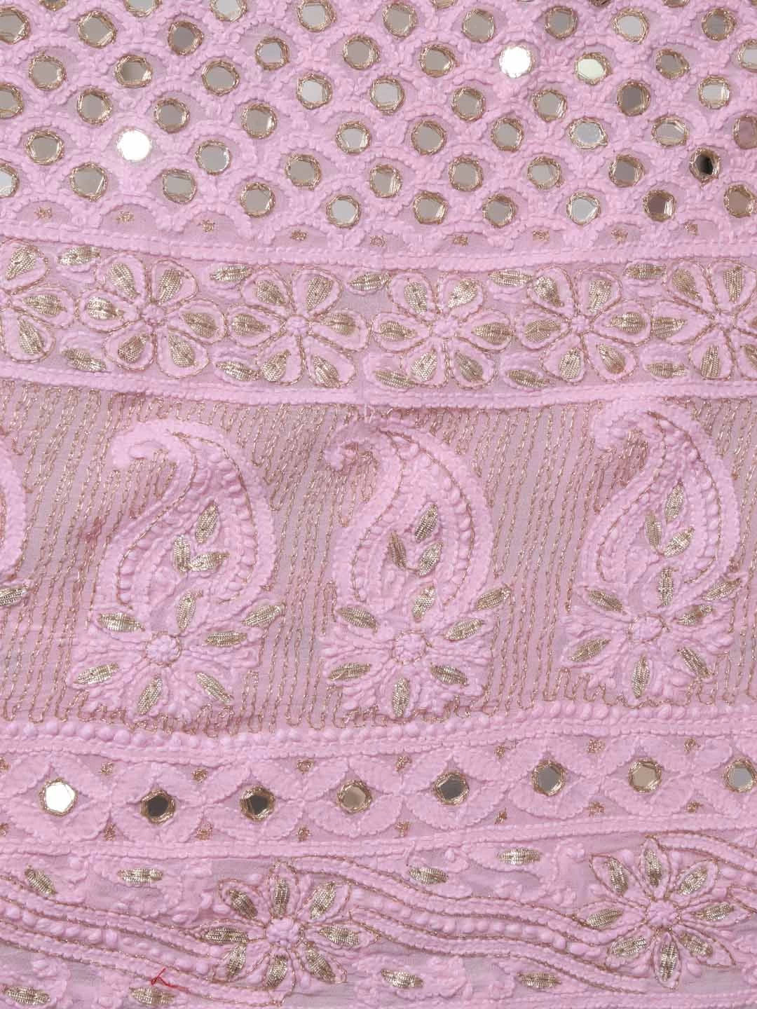 Ada Hand Embroidered Baby Pink Viscose Georgette Lucknowi Chikankari Semi Stitched Lehenga Set With Pearl Work 01A327608