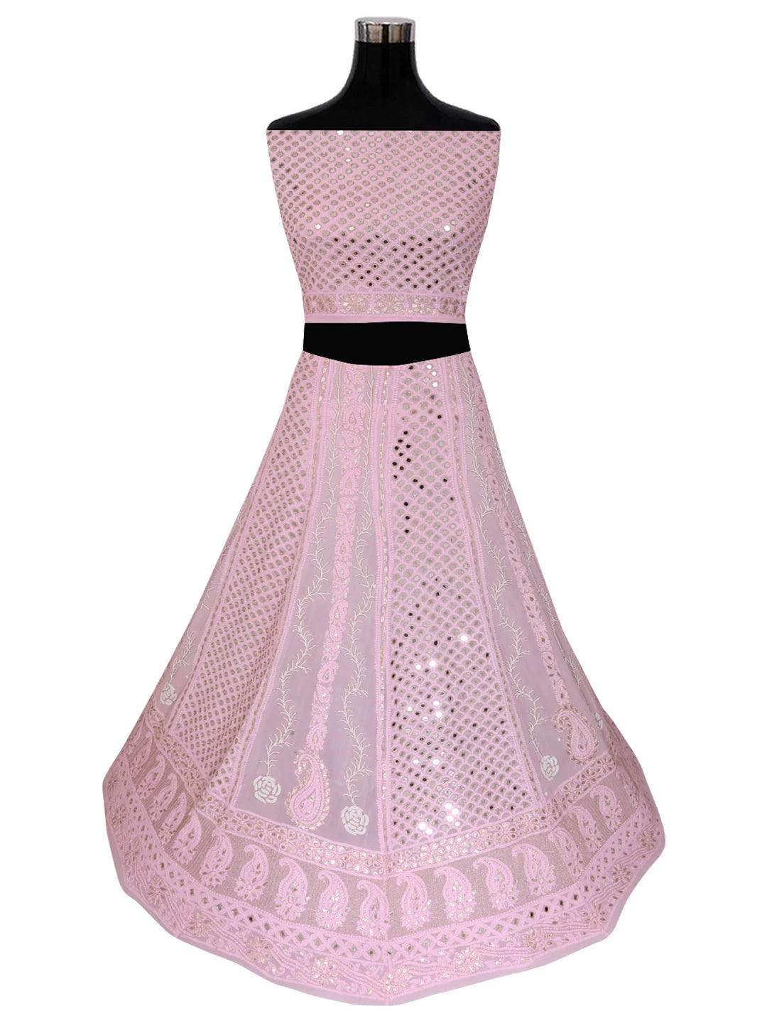 Ada Hand Embroidered Baby Pink Viscose Georgette Lucknowi Chikankari Semi Stitched Lehenga Set With Pearl Work 01A327608