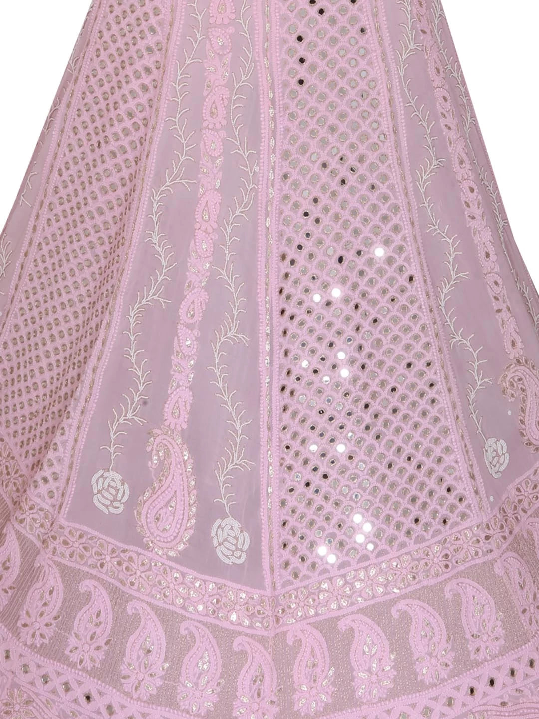 Ada Hand Embroidered Baby Pink Viscose Georgette Lucknowi Chikankari Semi Stitched Lehenga Set With Pearl Work 01A327608