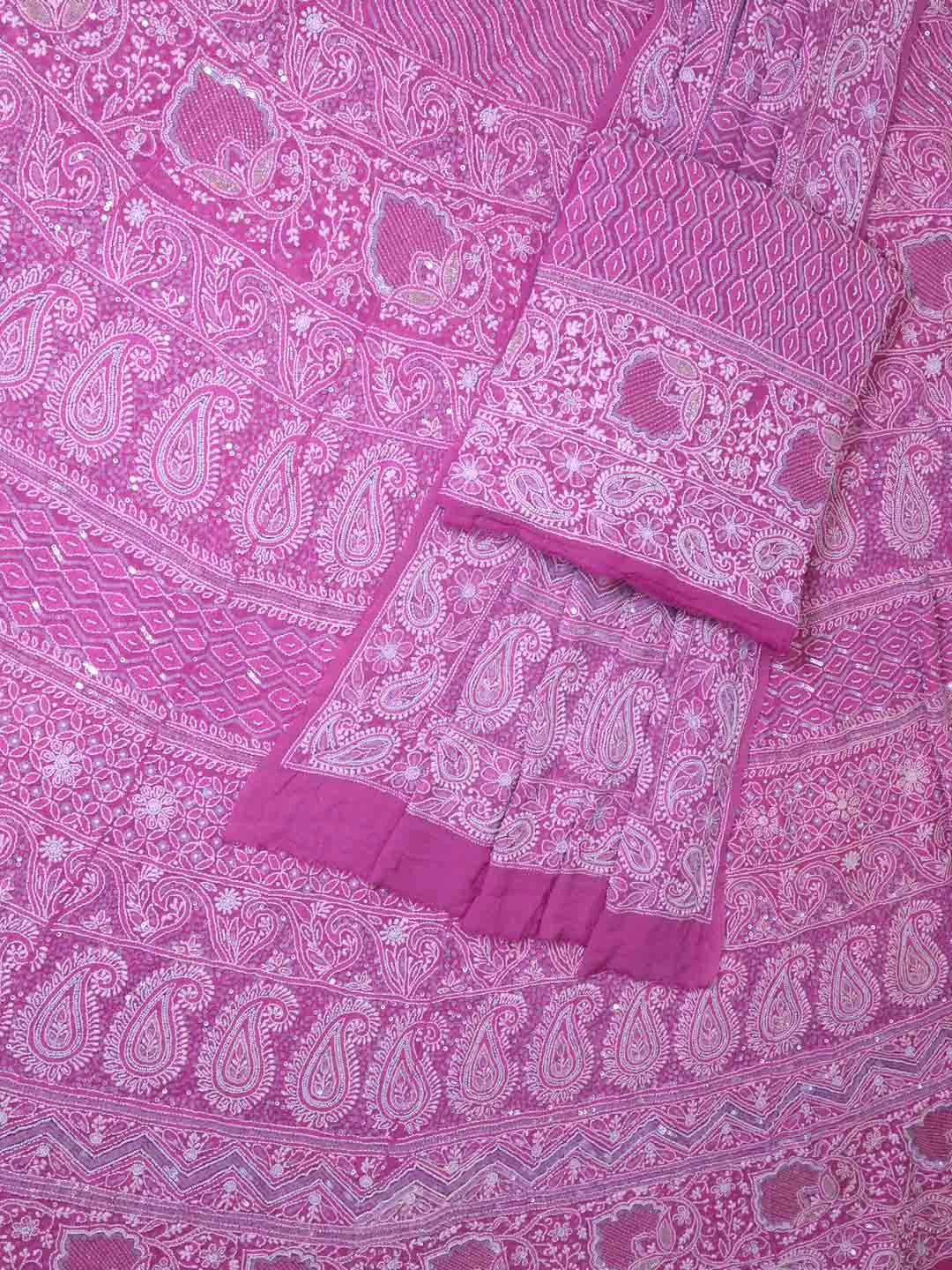 Ada Hand Embroidered Lilac Mauve Georgette Lucknowi Chikankari Semi-Stitched Lehenga Set With Sequinned Work 01A85970