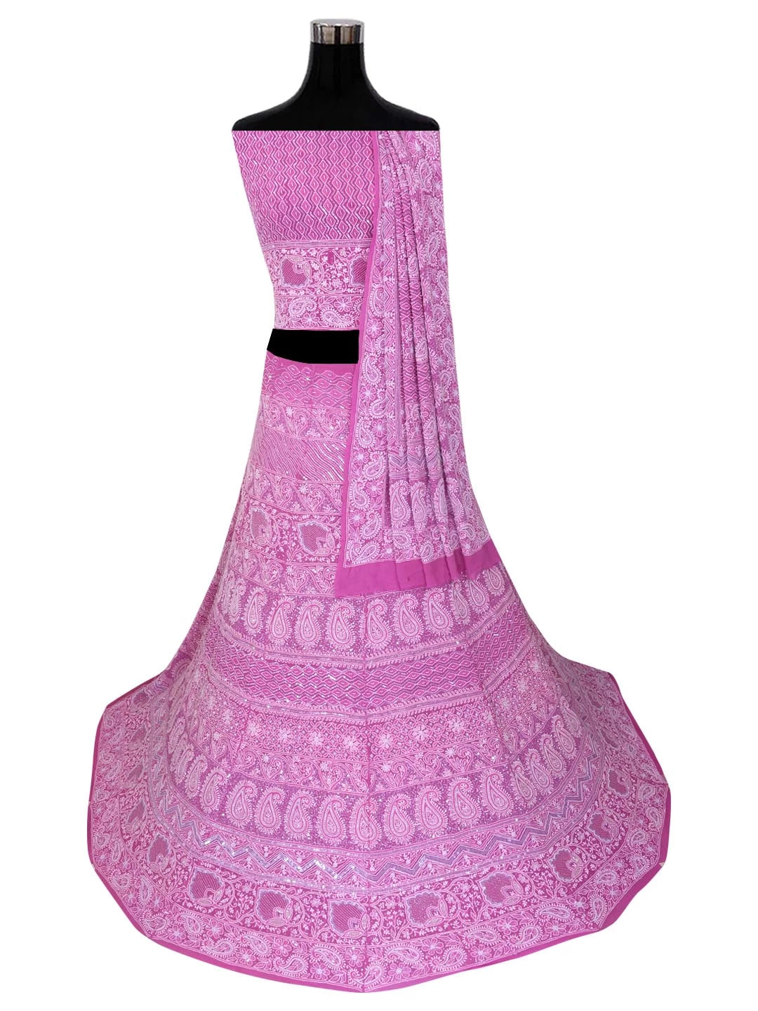 Ada Hand Embroidered Lilac Mauve Georgette Lucknowi Chikankari Semi-Stitched Lehenga Set With Sequinned Work 01A85970