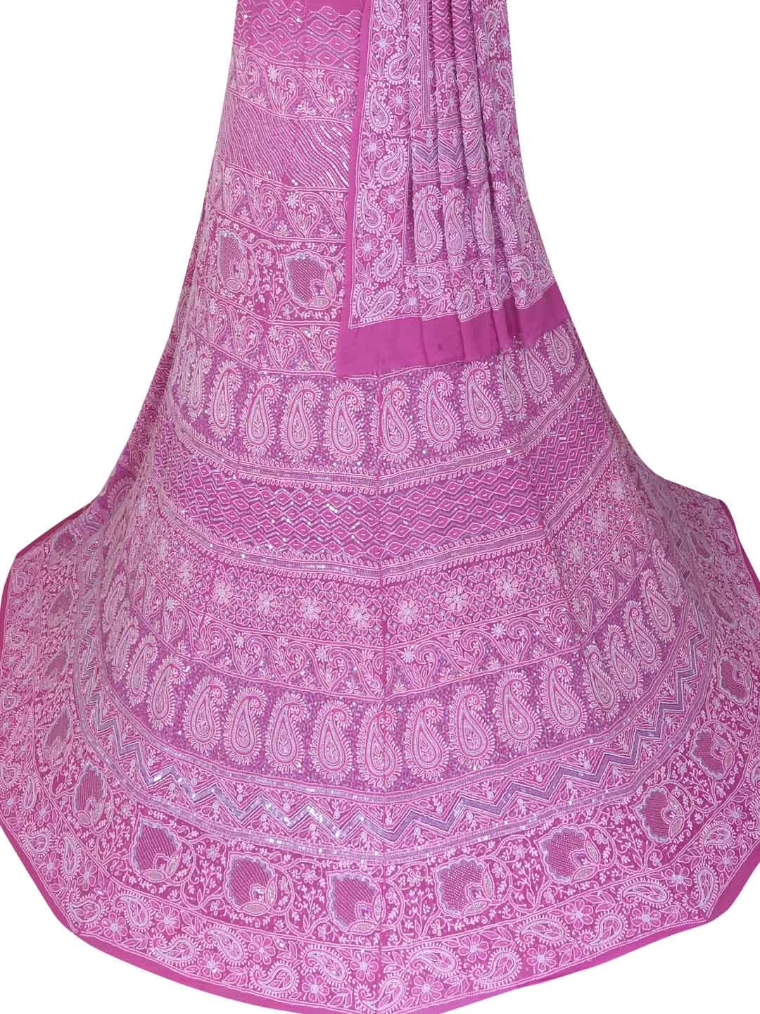 Ada Hand Embroidered Lilac Mauve Georgette Lucknowi Chikankari Semi-Stitched Lehenga Set With Sequinned Work 01A85970