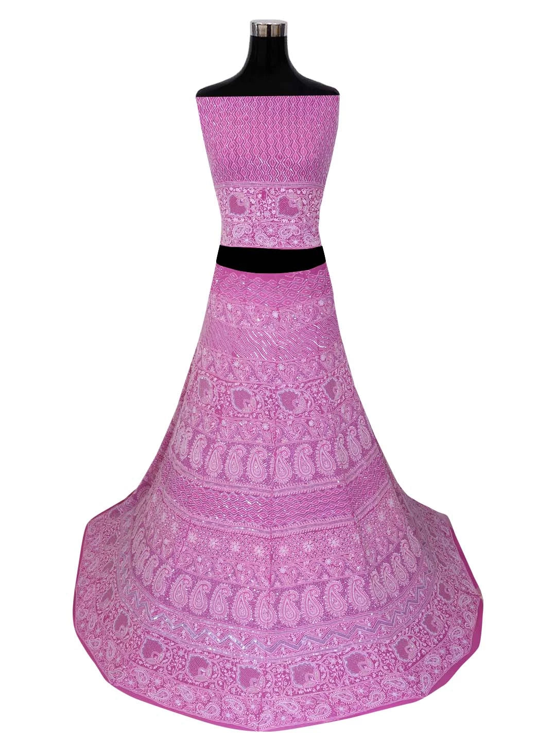 Ada Hand Embroidered Lilac Mauve Georgette Lucknowi Chikankari Semi-Stitched Lehenga Set With Sequinned Work 01A85970