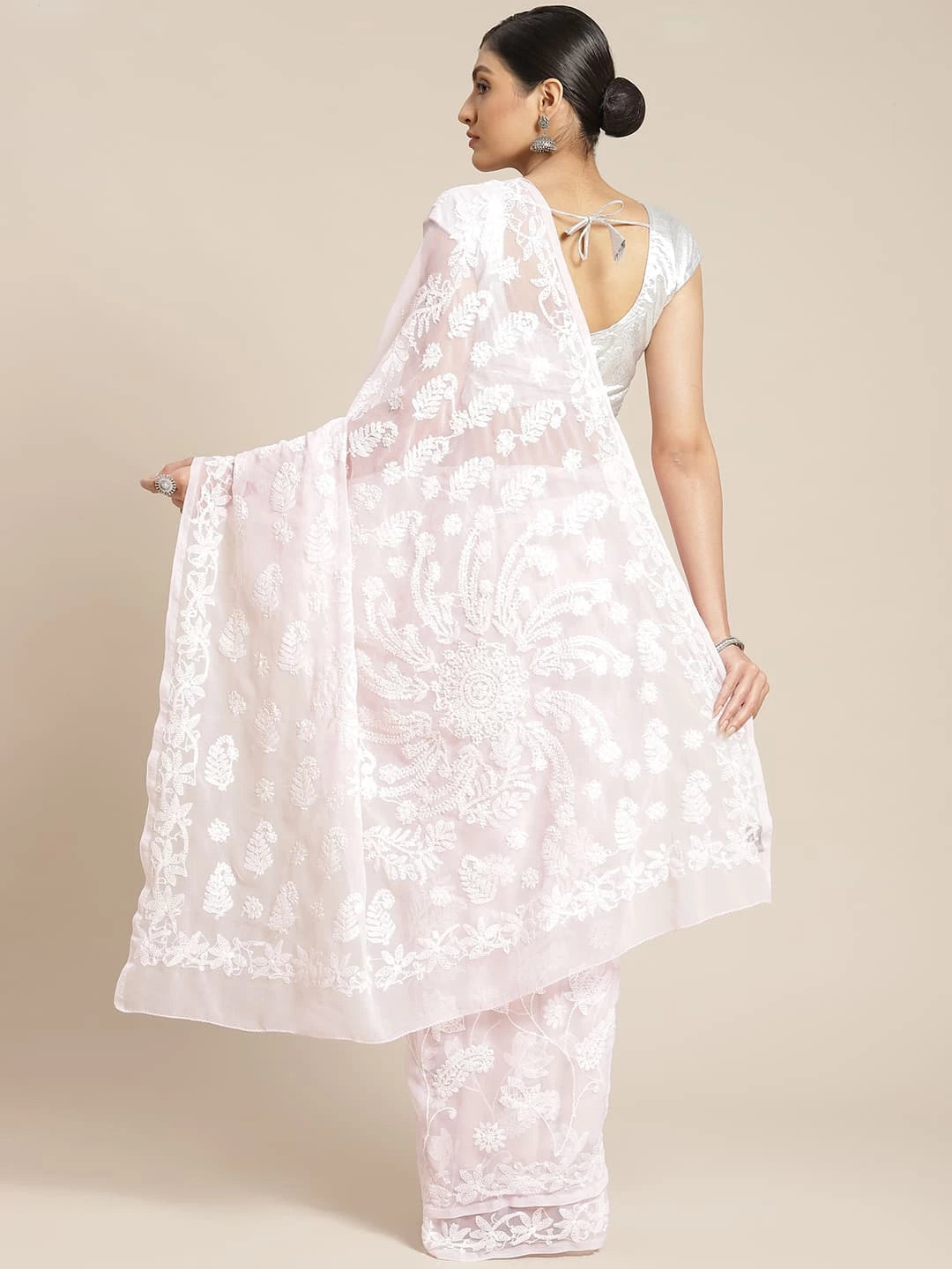 Ada Hand Embroidered Pink Georgette Lucknowi Chikankari Saree With Blouse A130086