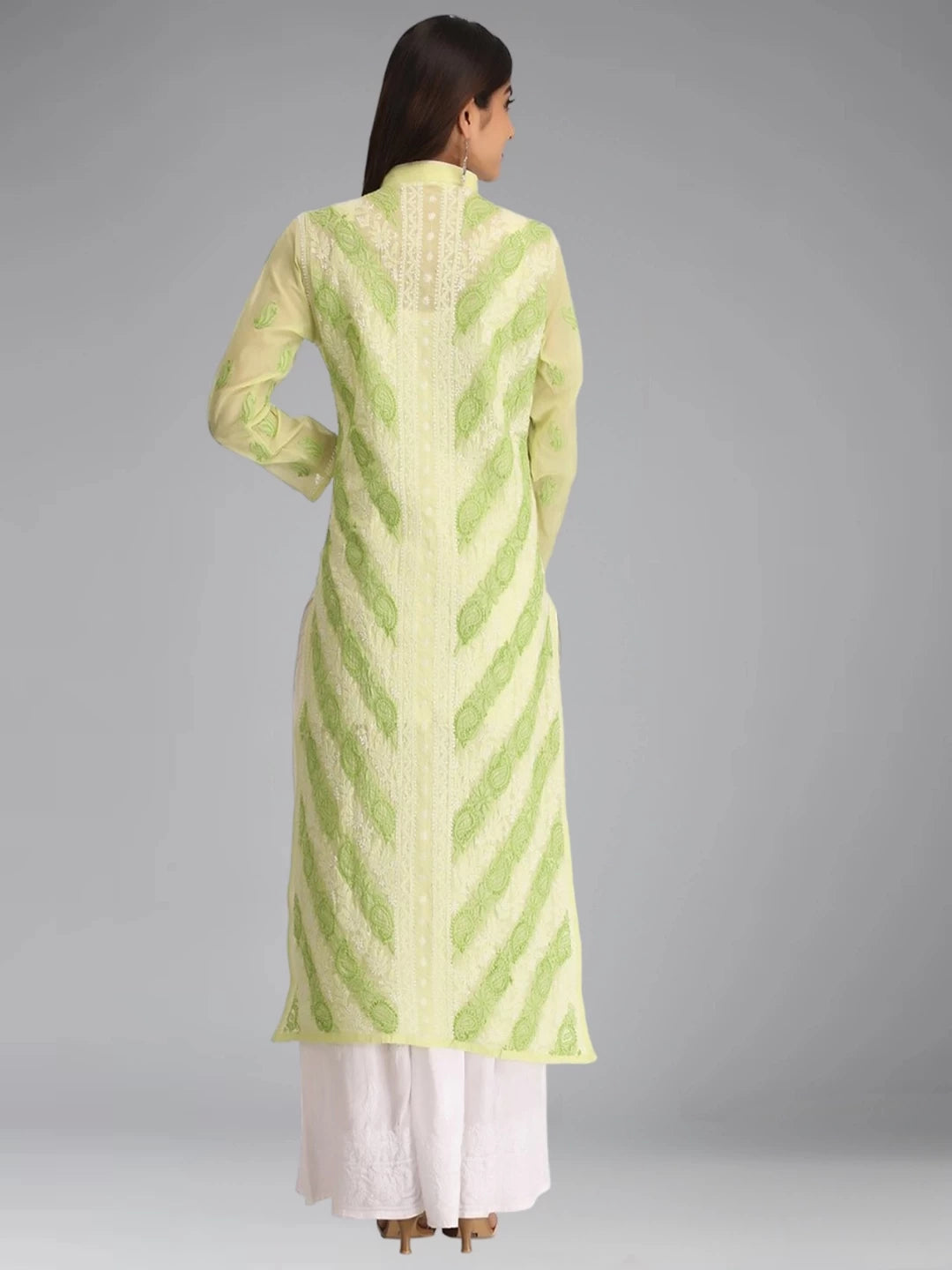 Ada Hand Embroidered Green Cotton Lucknowi Chikankari Straight Kurta A239009