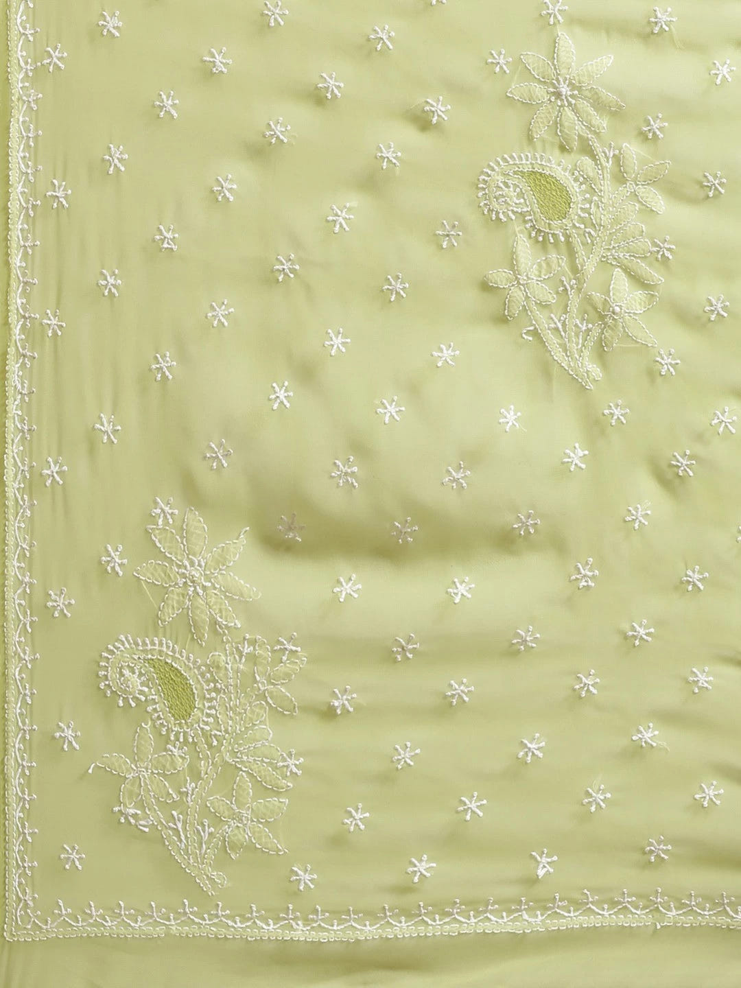 Ada Hand Embroidered Green Georgette Lucknowi Chikankari Saree With Blouse A140357