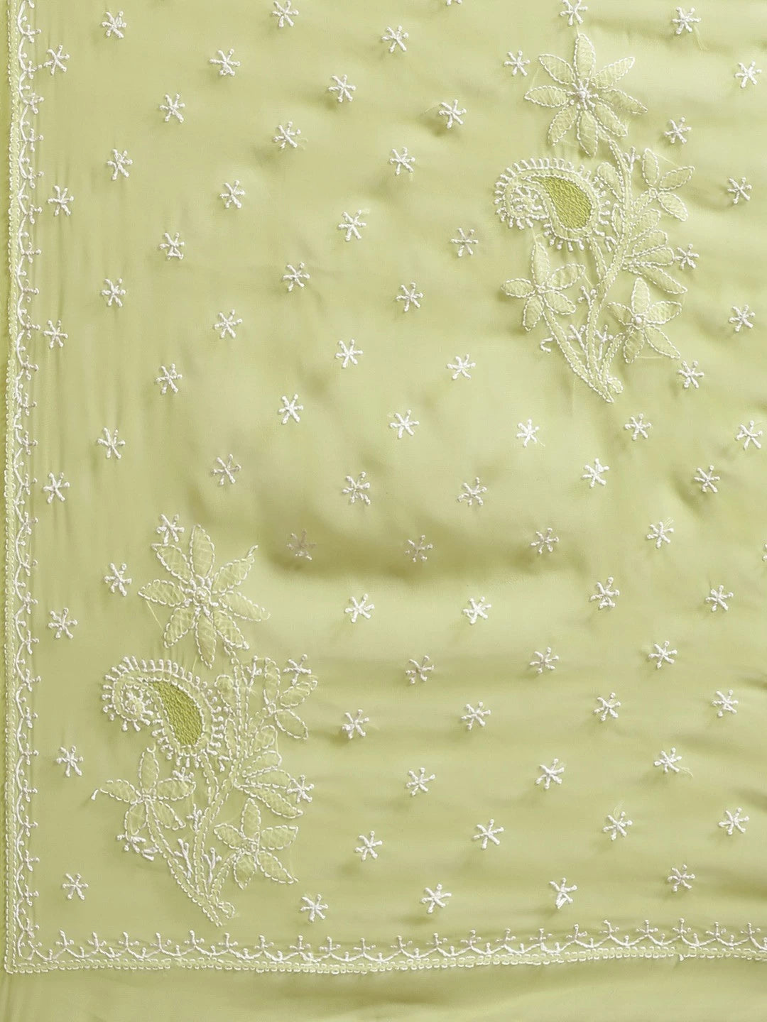 Ada Hand Embroidered Green Georgette Lucknowi Chikankari Saree With Blouse A140357