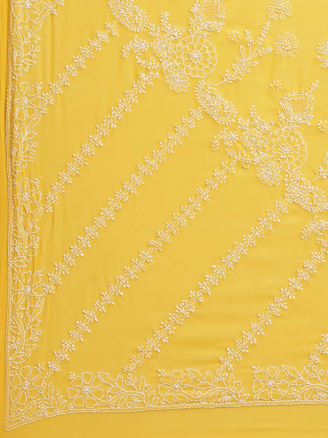 Ada Hand Embroidered Yellow Georgette Lucknowi Chikankari Saree With Blouse A311340