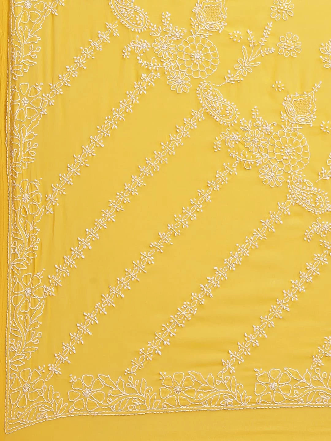 Ada Hand Embroidered Yellow Georgette Lucknowi Chikankari Saree With Blouse A311340