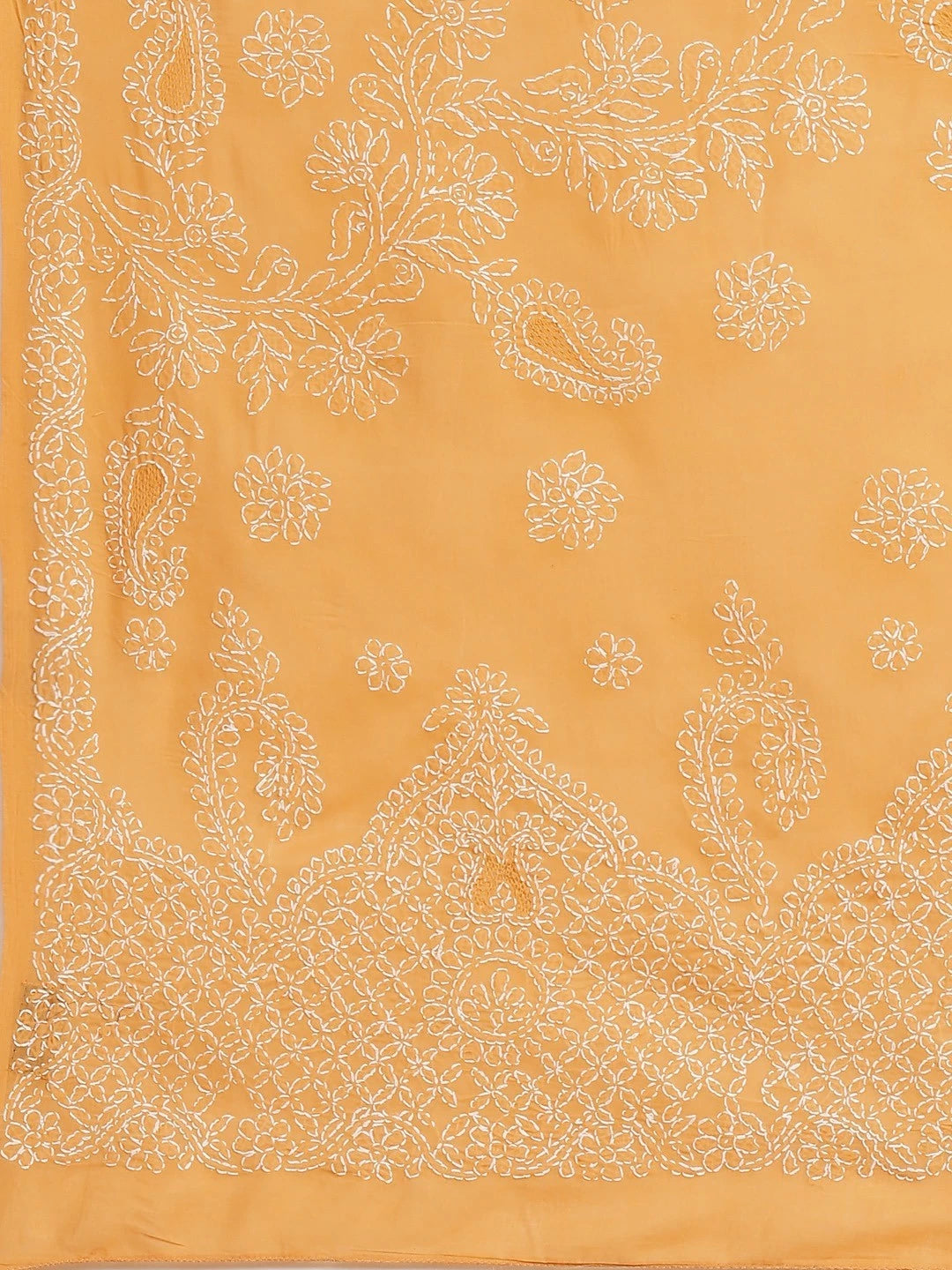 Ada Hand Embroidered Mustard Cotton Lucknow Chikankari Saree With Blouse A311147