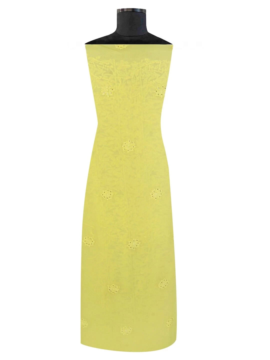 Ada Hand Embroidered Yellow Georgette Lucknowi Chikankari Unstitched Kurta Piece With Muqaish Work 01A154151