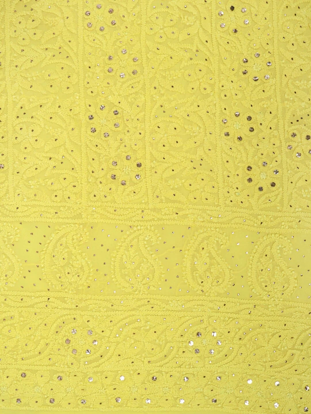 Ada Hand Embroidered Yellow Georgette Lucknowi Chikankari Unstitched Kurta Piece With Muqaish Work 01A154151