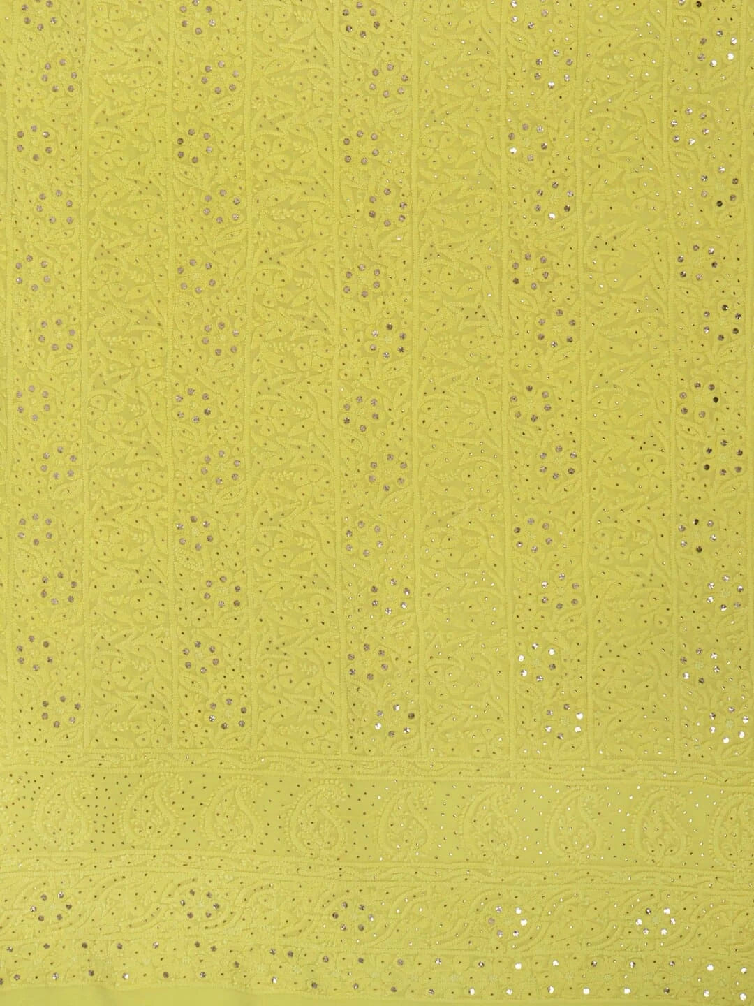 Ada Hand Embroidered Yellow Georgette Lucknowi Chikankari Unstitched Kurta Piece With Muqaish Work 01A154151