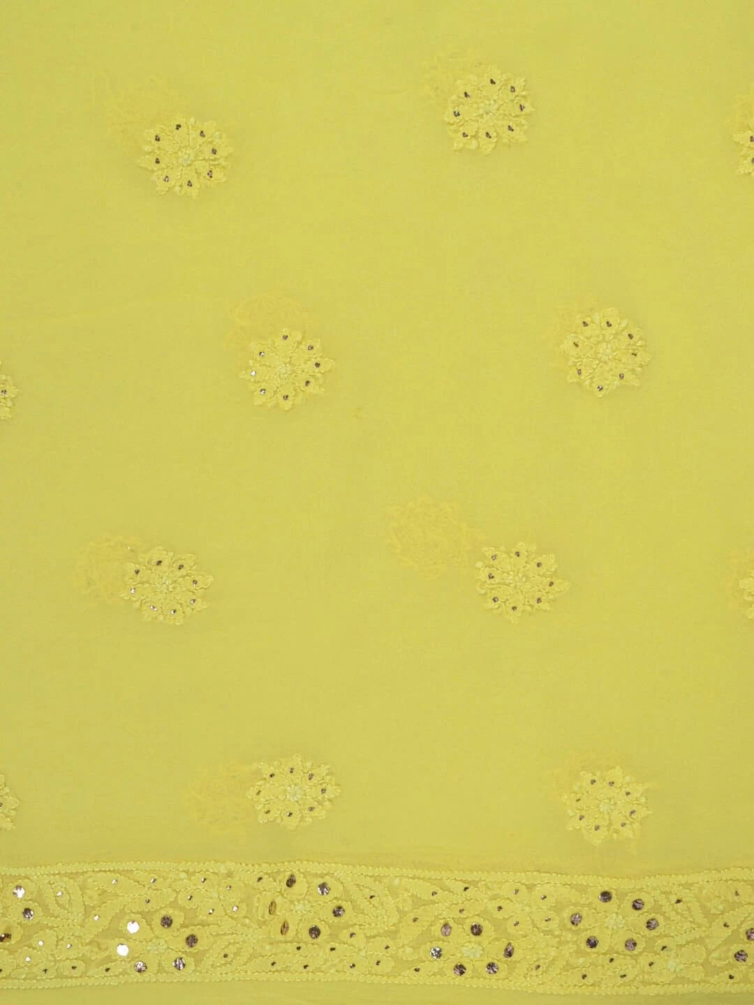 Ada Hand Embroidered Yellow Georgette Lucknowi Chikankari Unstitched Kurta Piece With Muqaish Work 01A154151
