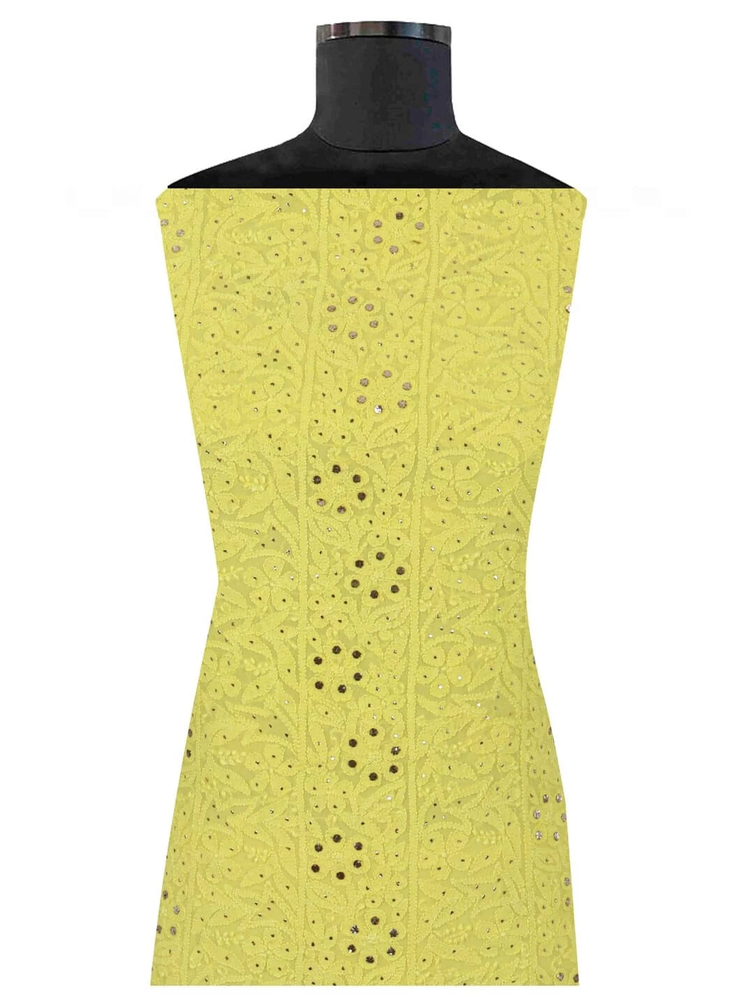Ada Hand Embroidered Yellow Georgette Lucknowi Chikankari Unstitched Kurta Piece With Muqaish Work 01A154151