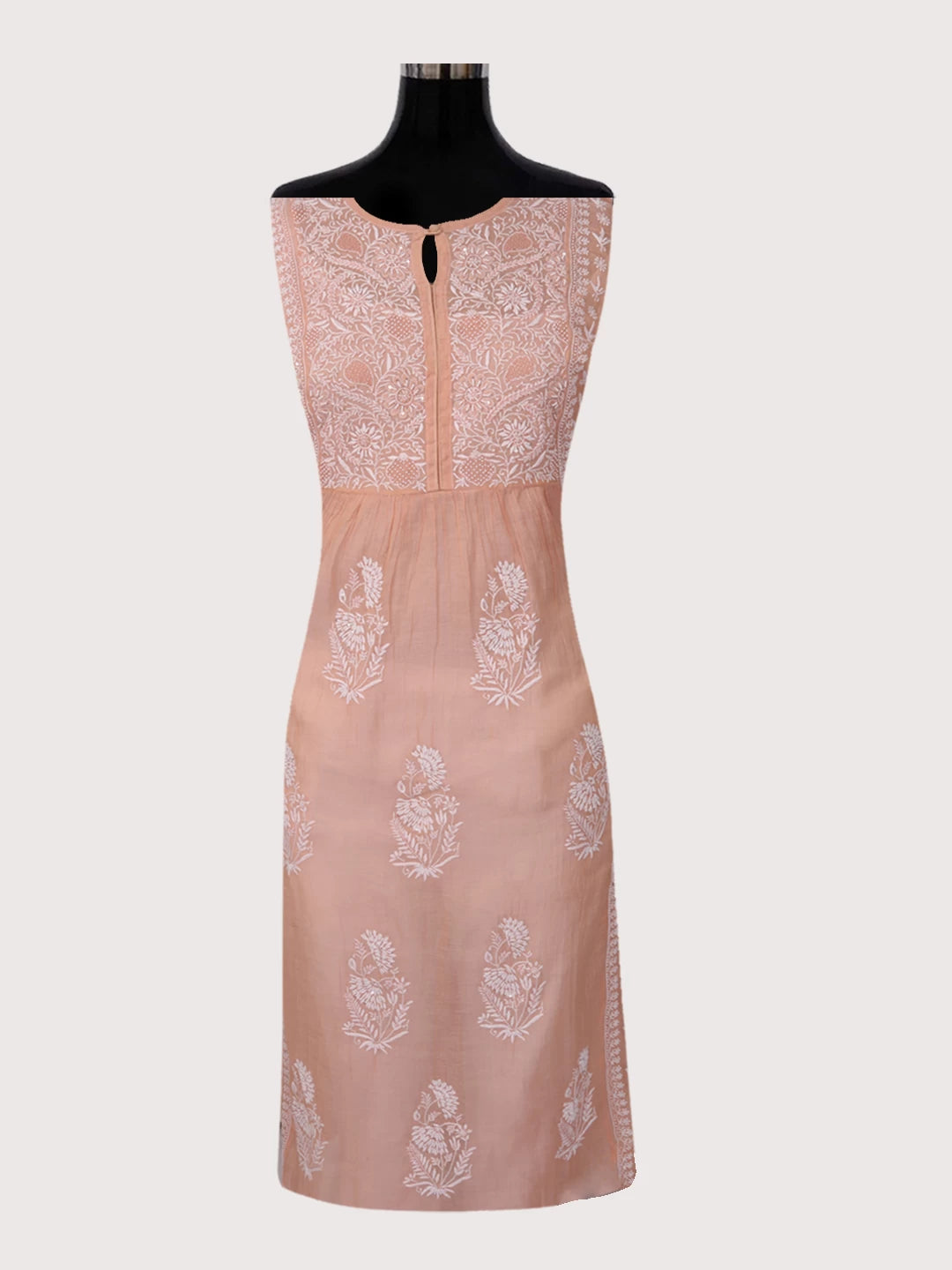 Ada Hand Embroidered Dusty Peach Chanderi Lucknowi Chikankari Semi-Stitched Kurta Dupatta Set With Pearl Work 01A372893