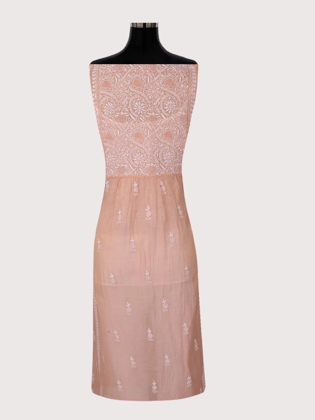 Ada Hand Embroidered Dusty Peach Chanderi Lucknowi Chikankari Semi-Stitched Kurta Dupatta Set With Pearl Work 01A372893