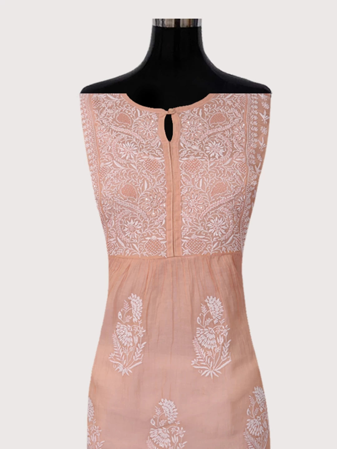 Ada Hand Embroidered Dusty Peach Chanderi Lucknowi Chikankari Semi-Stitched Kurta Dupatta Set With Pearl Work 01A372893