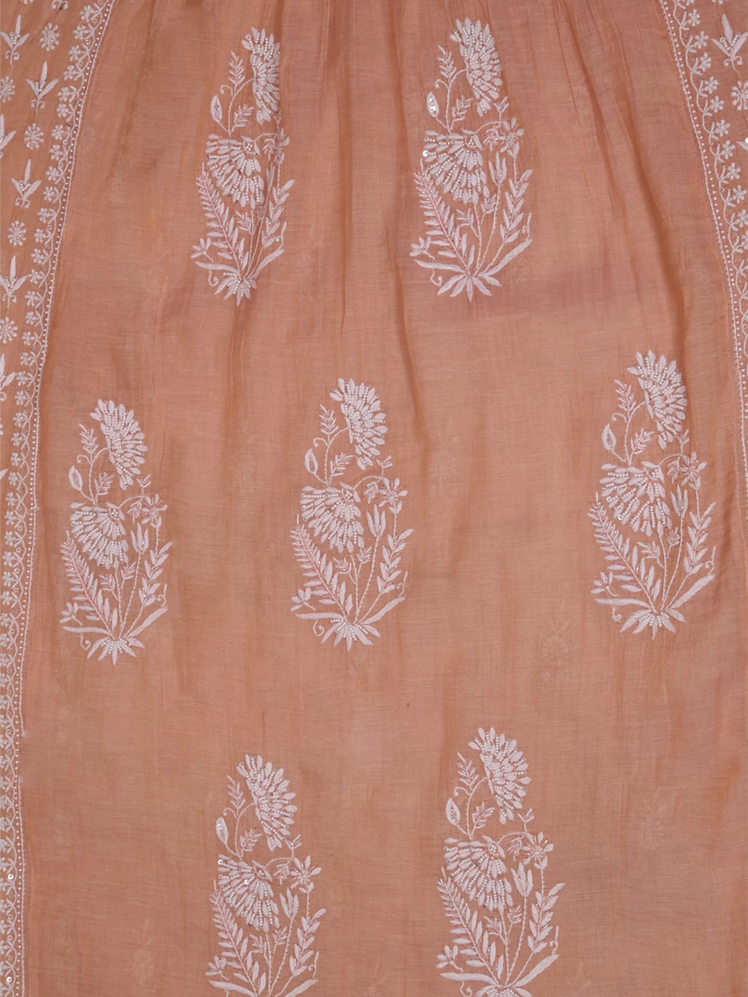 Ada Hand Embroidered Dusty Peach Chanderi Lucknowi Chikankari Semi-Stitched Kurta Dupatta Set With Pearl Work 01A372893