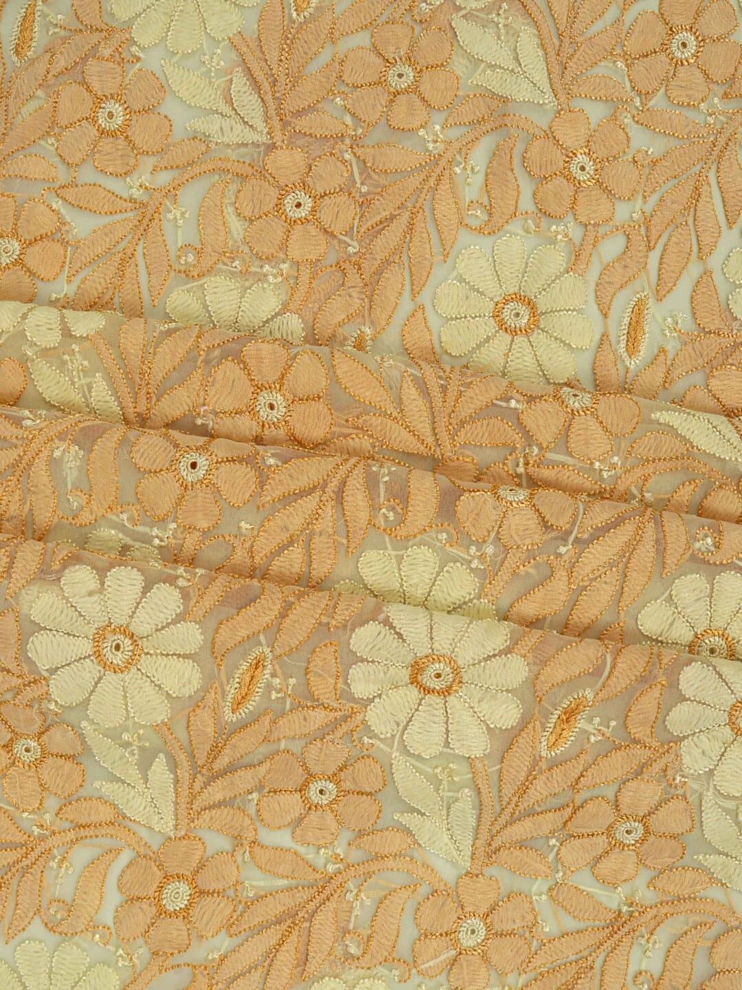 Ada Hand Embroidered Lemon Georgette Lucknowi Chikankari Unstitched Kurta Piece 01A109641