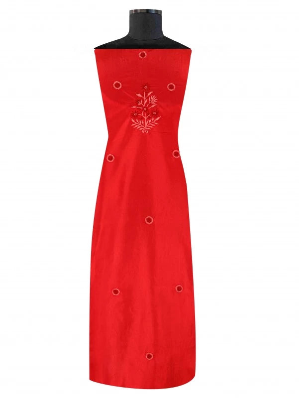 Ada Hand Embroidered Red Silk Lucknowi Chikankari Semi-Stitched Kurta Piece A608629