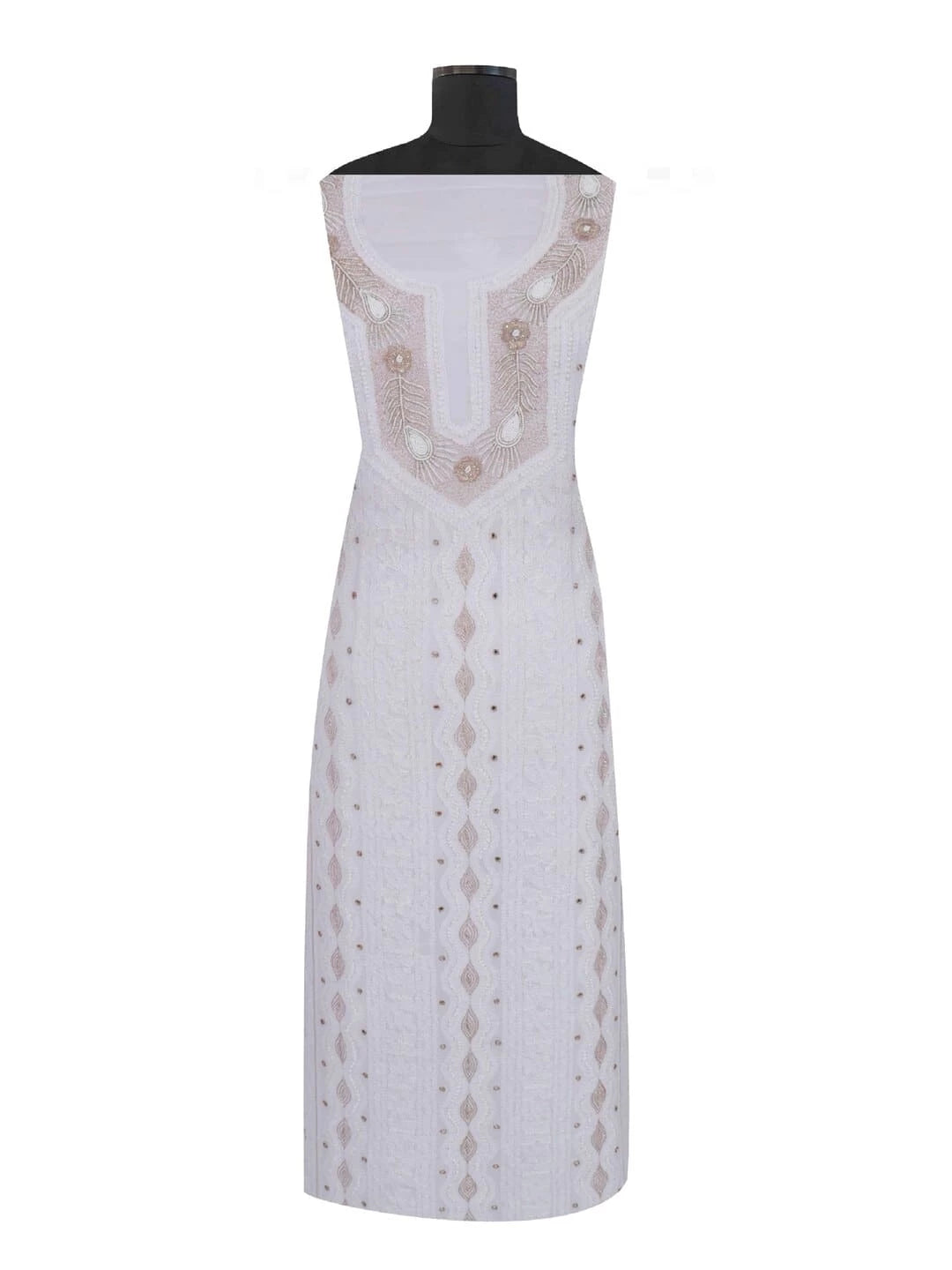 Ada Hand Embroidered White Georgette Lucknowi Chikankari Unstitched Kurta Piece With Pearl Work A579369