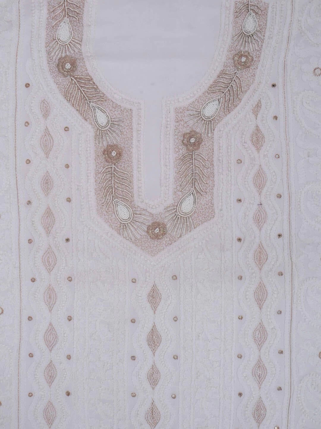 Ada Hand Embroidered White Georgette Lucknowi Chikankari Unstitched Kurta Piece With Pearl Work A579369