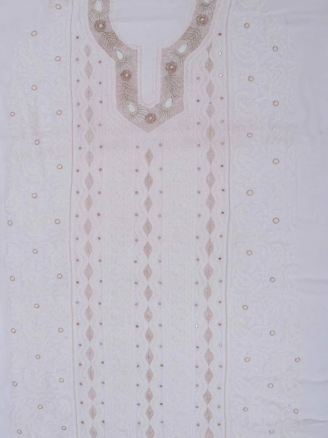 Ada Hand Embroidered White Georgette Lucknowi Chikankari Unstitched Kurta Piece With Pearl Work A579369
