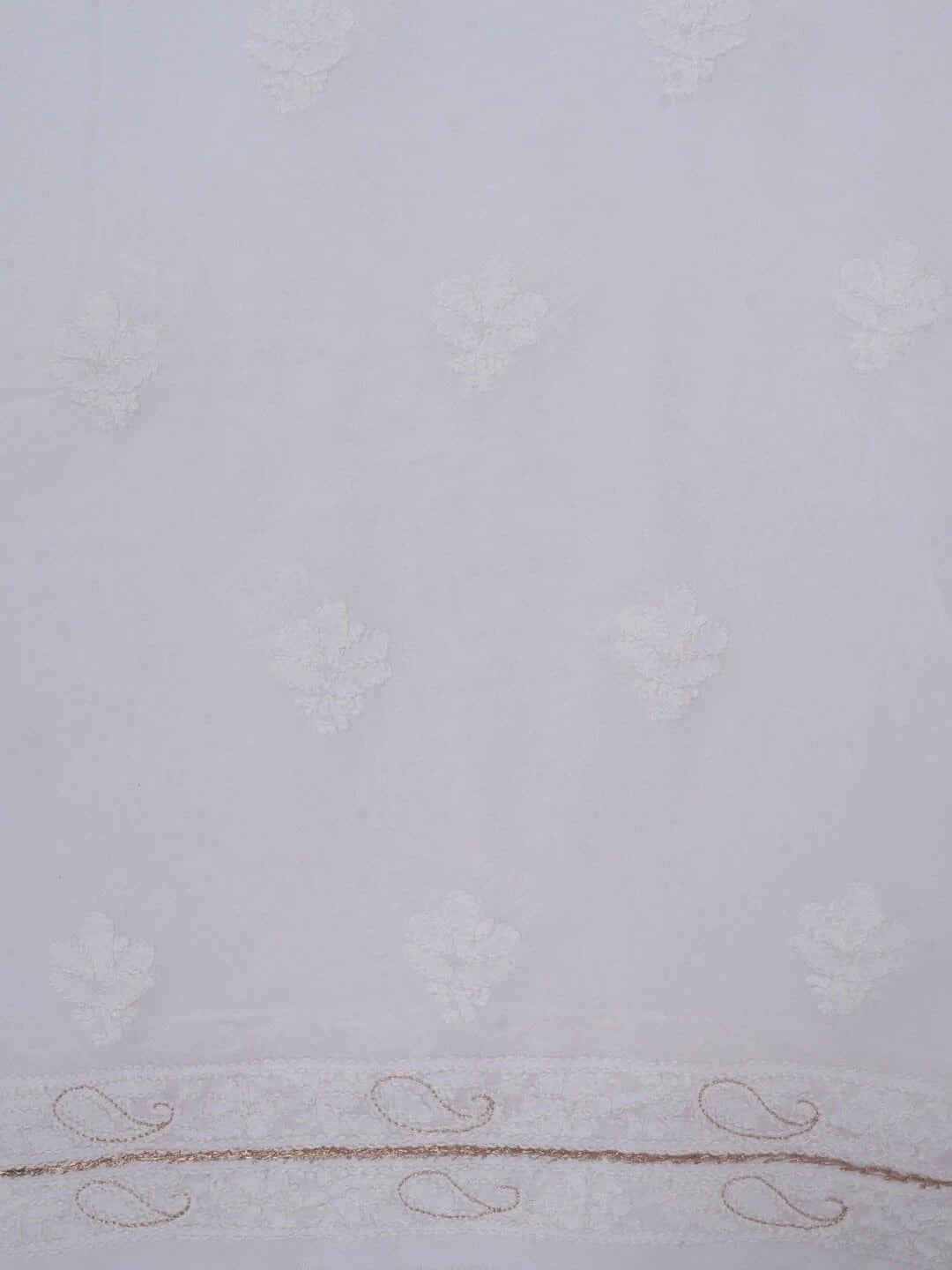 Ada Hand Embroidered White Georgette Lucknowi Chikankari Unstitched Kurta Piece With Pearl Work A579369