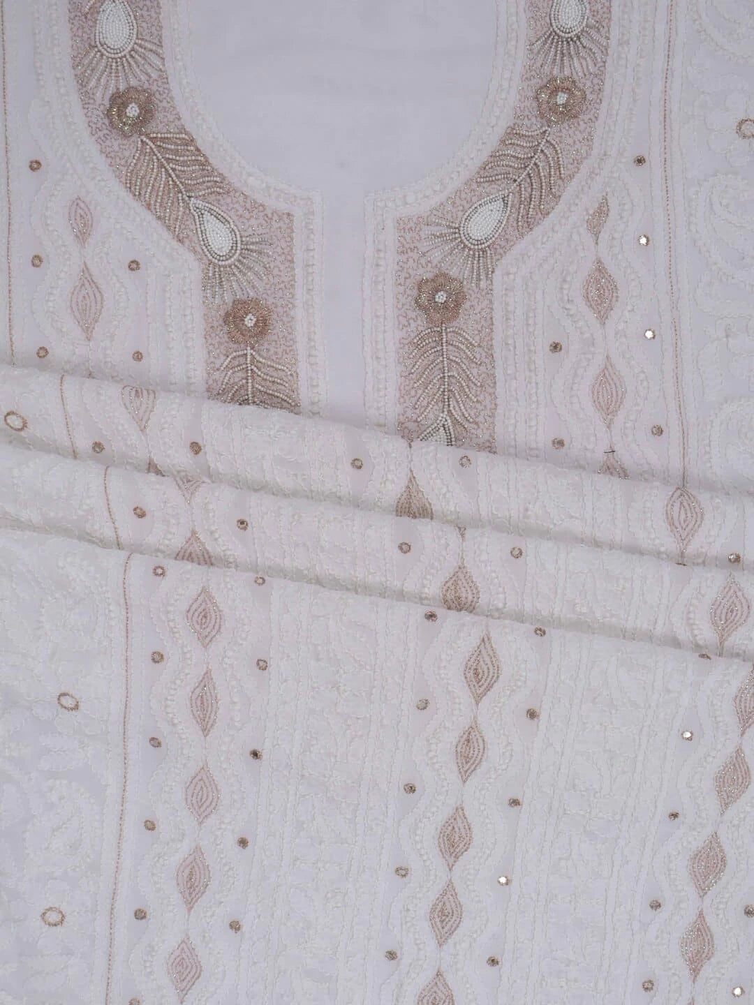Ada Hand Embroidered White Georgette Lucknowi Chikankari Unstitched Kurta Piece With Pearl Work A579369