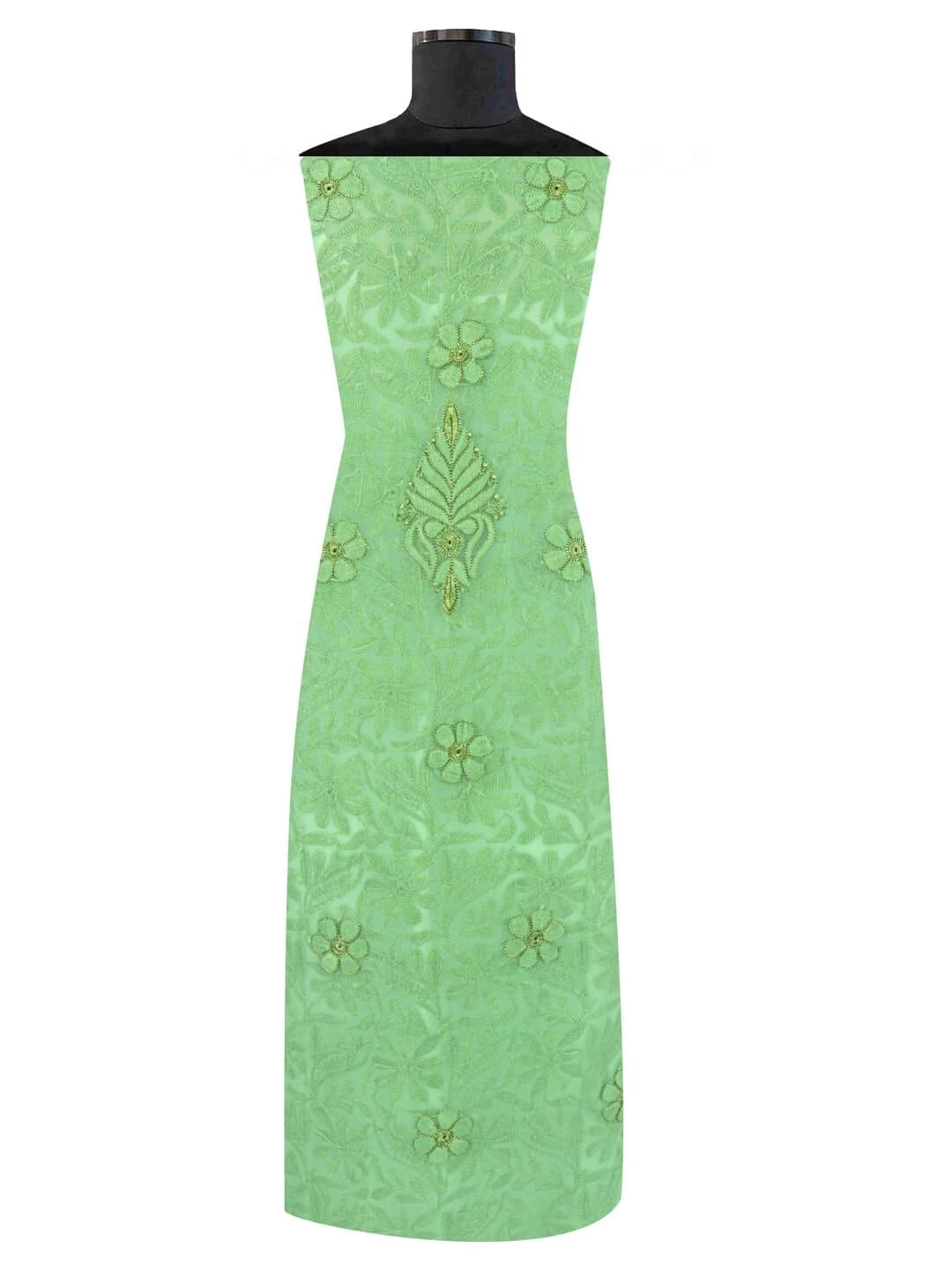 Ada Hand Embroidered Lime Green Georgette Lucknowi Chikan Unstitched Kurta Piece 01A209167