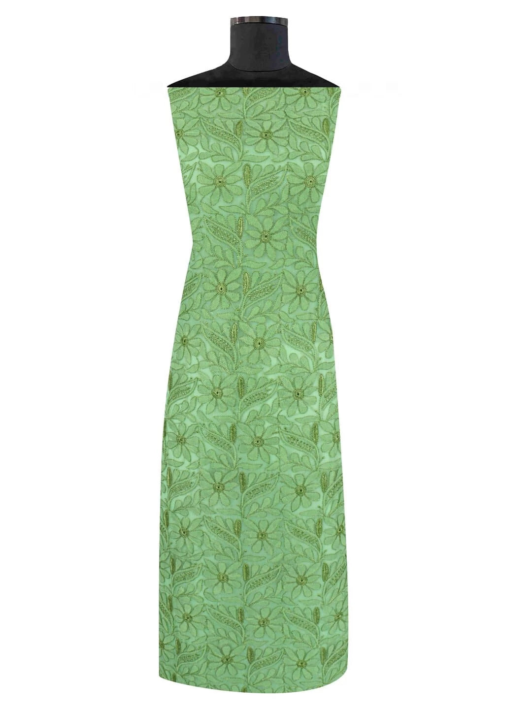 Ada Hand Embroidered Lime Green Georgette Lucknowi Chikan Unstitched Kurta Piece 01A209167
