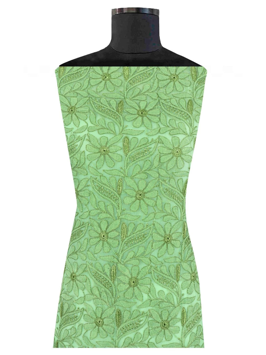Ada Hand Embroidered Lime Green Georgette Lucknowi Chikan Unstitched Kurta Piece 01A209167