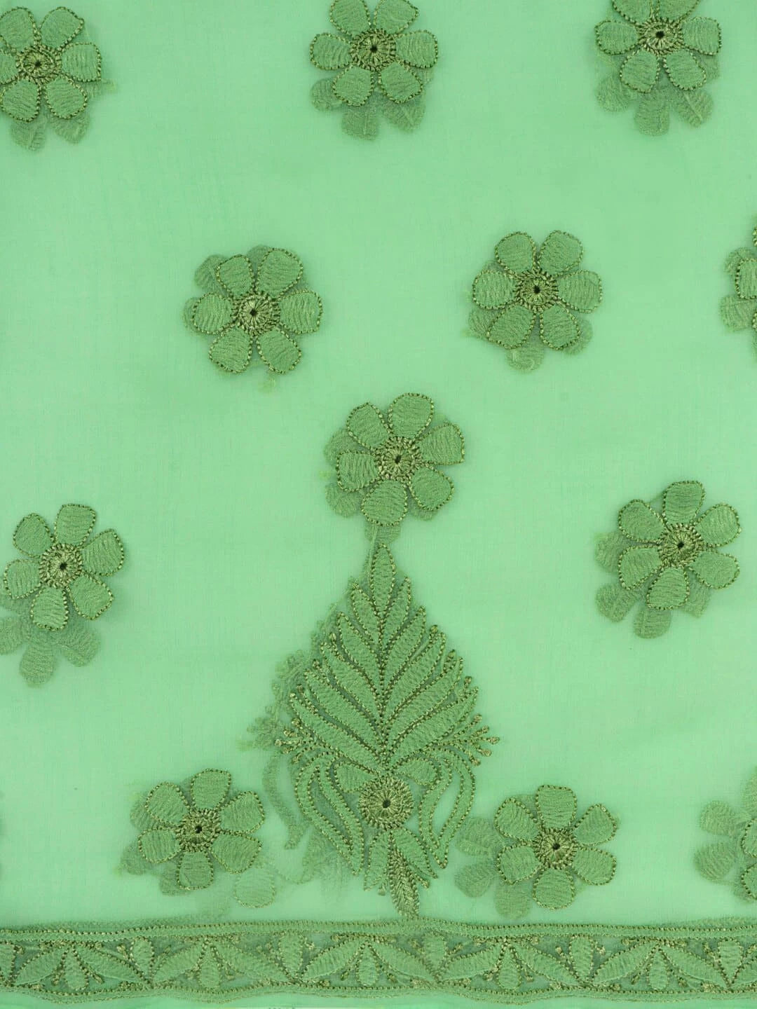 Ada Hand Embroidered Lime Green Georgette Lucknowi Chikan Unstitched Kurta Piece 01A209167