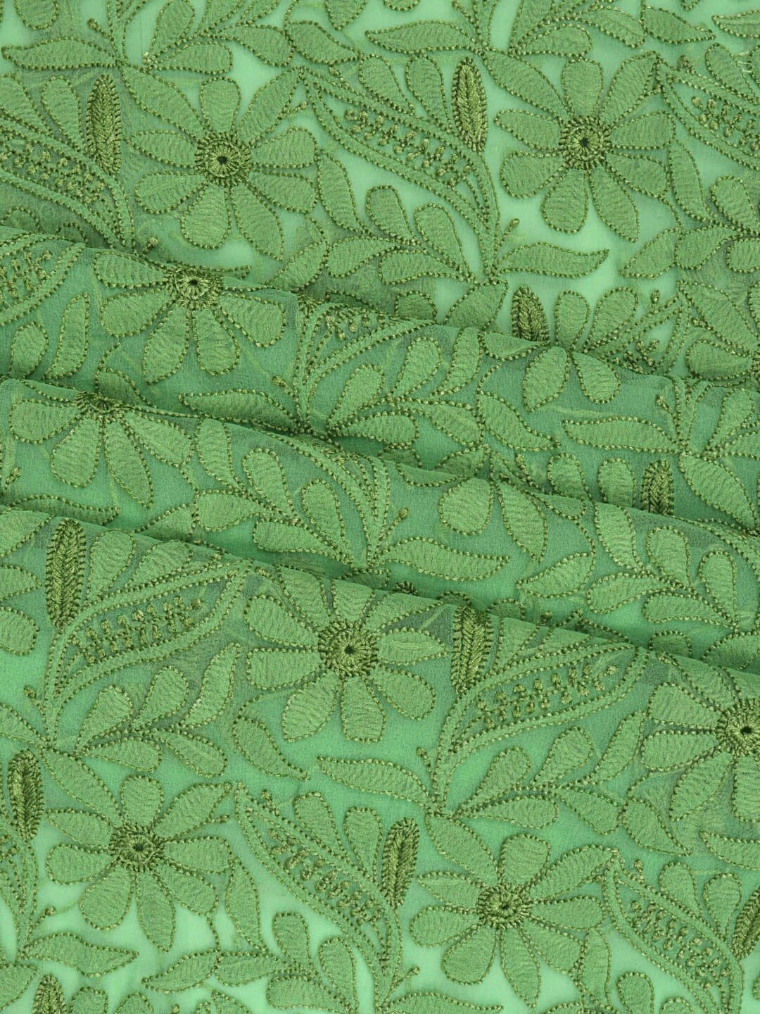 Ada Hand Embroidered Lime Green Georgette Lucknowi Chikan Unstitched Kurta Piece 01A209167