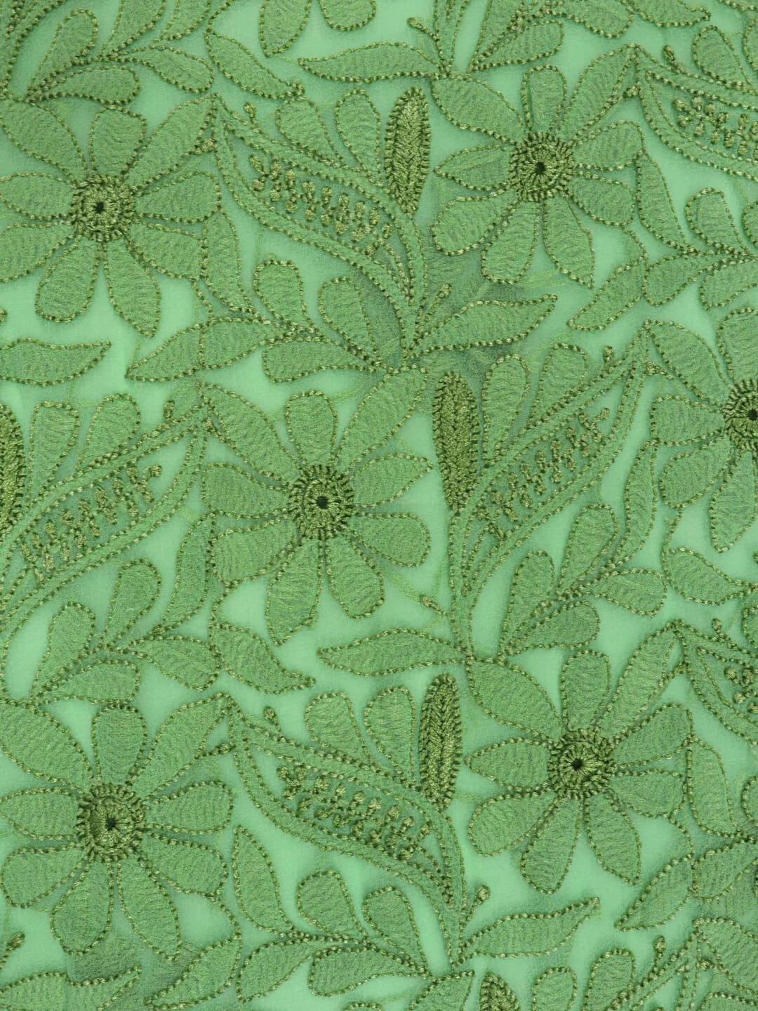 Ada Hand Embroidered Lime Green Georgette Lucknowi Chikan Unstitched Kurta Piece 01A209167
