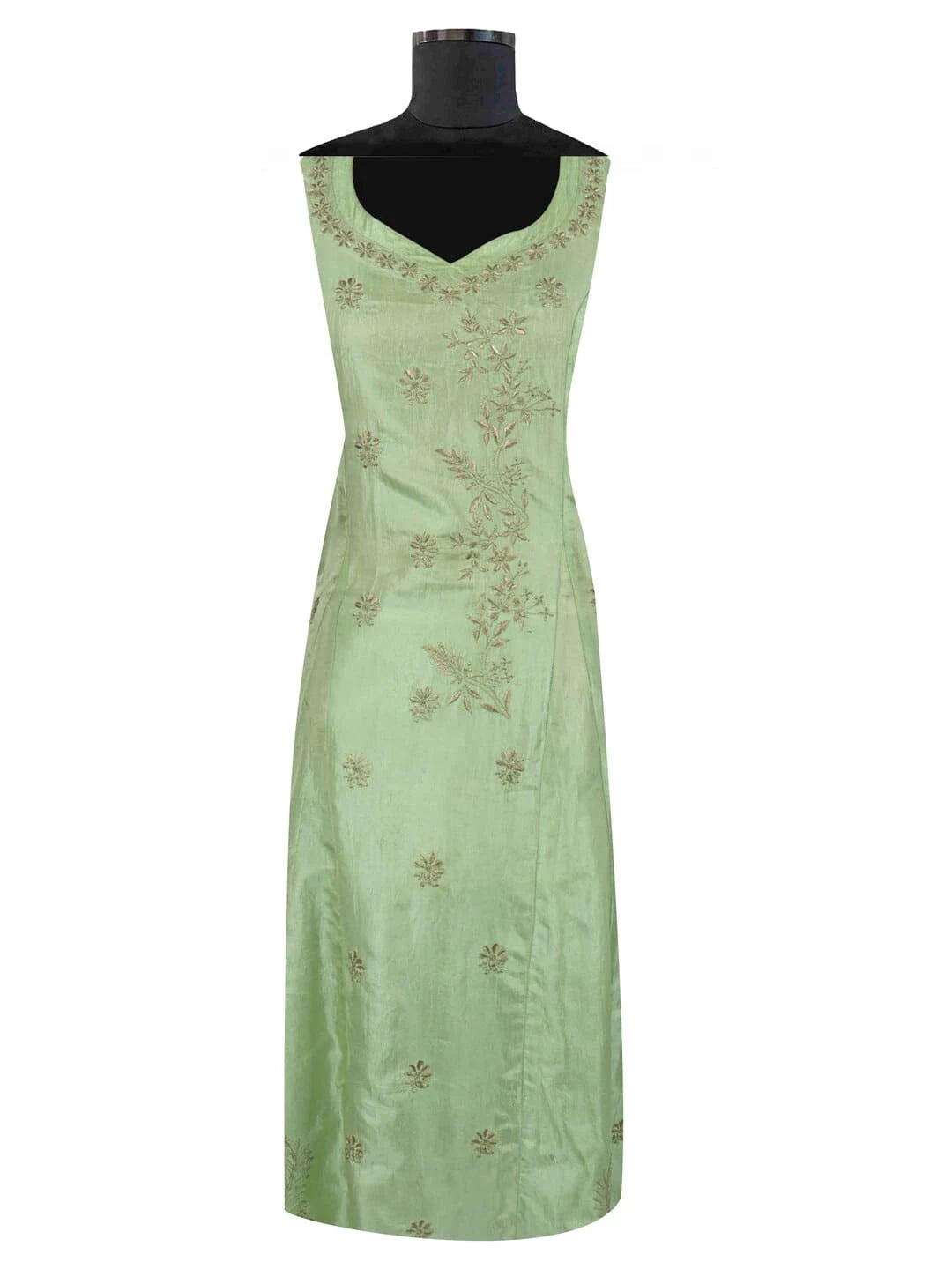 Ada Hand Embroidered Mint Green Silk Lucknowi Chikankari Semi-stitched Kurta Piece A623481