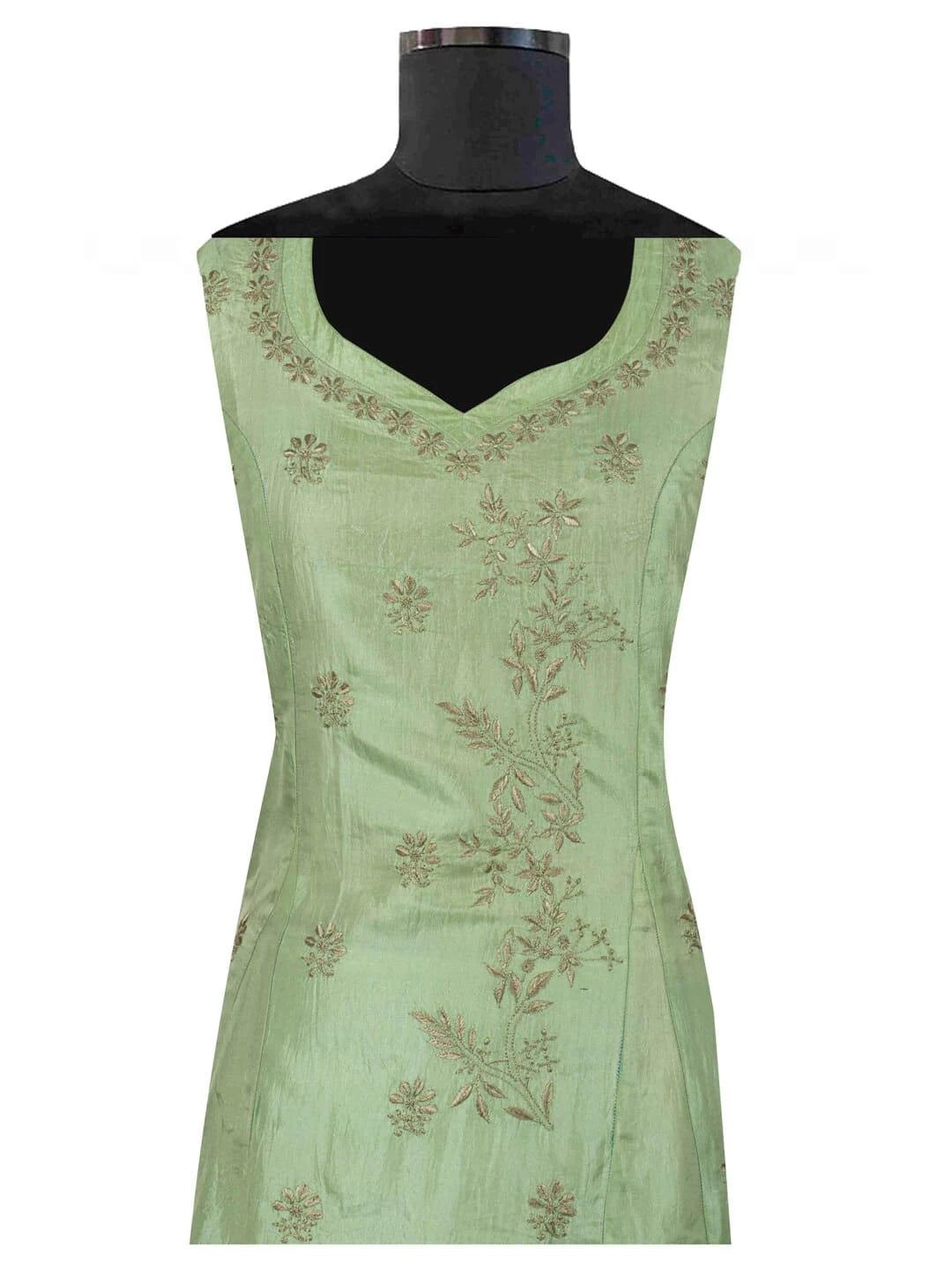 Ada Hand Embroidered Mint Green Silk Lucknowi Chikankari Semi-stitched Kurta Piece A623481